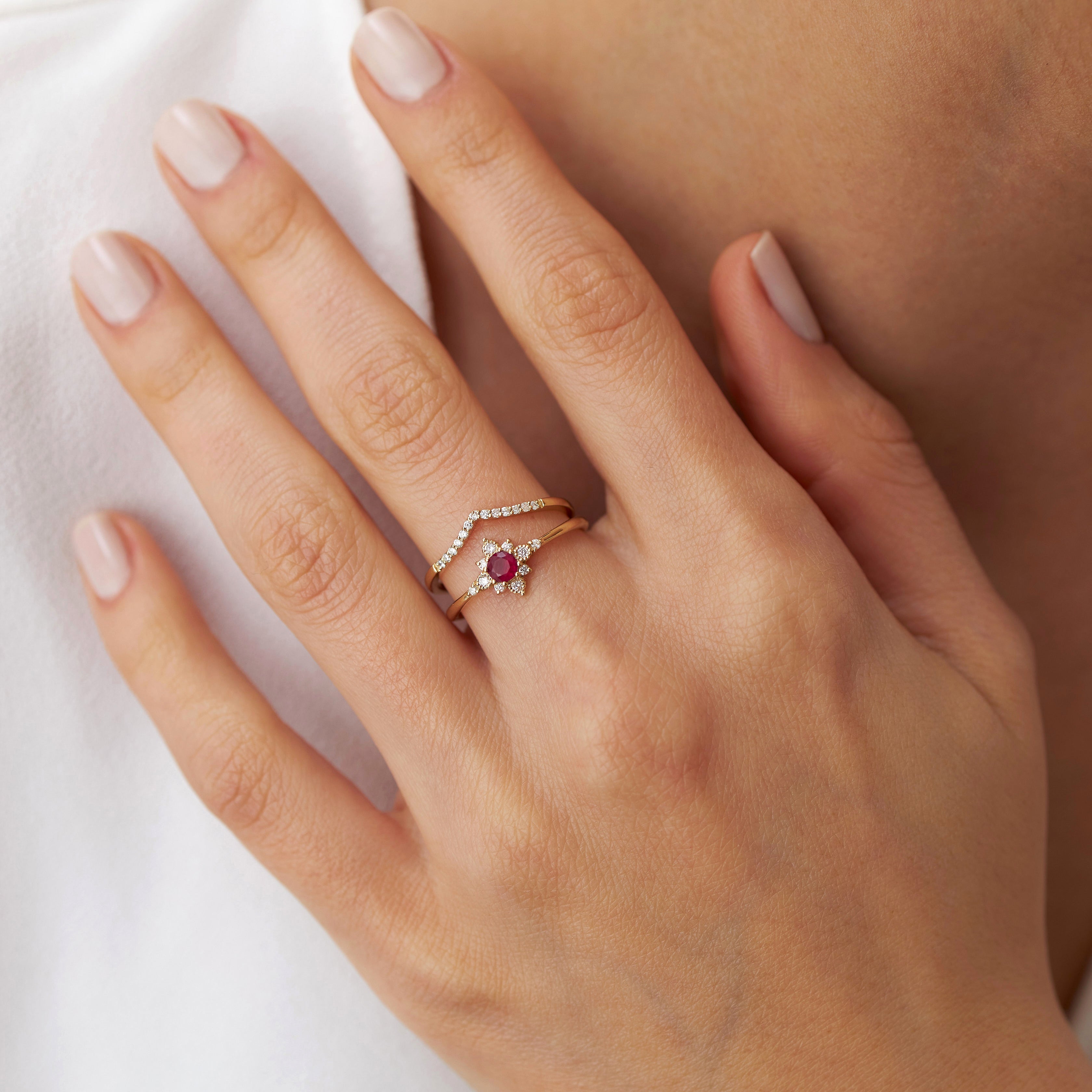 Ruby and Diamond North Star Ring in 14K Gold