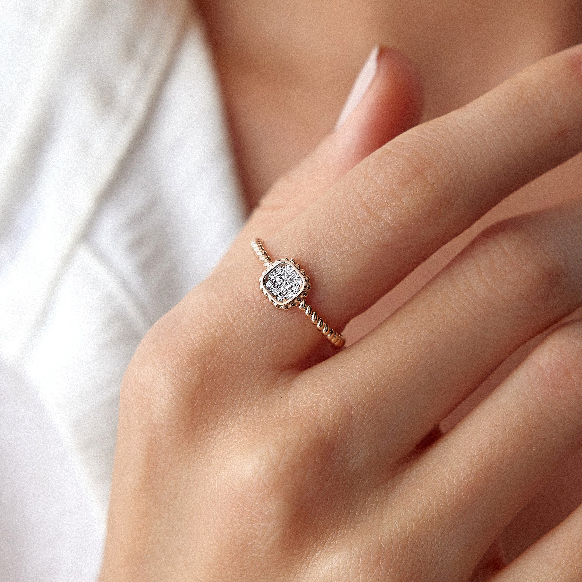 Diamond Mini Square Ring in 14K Gold