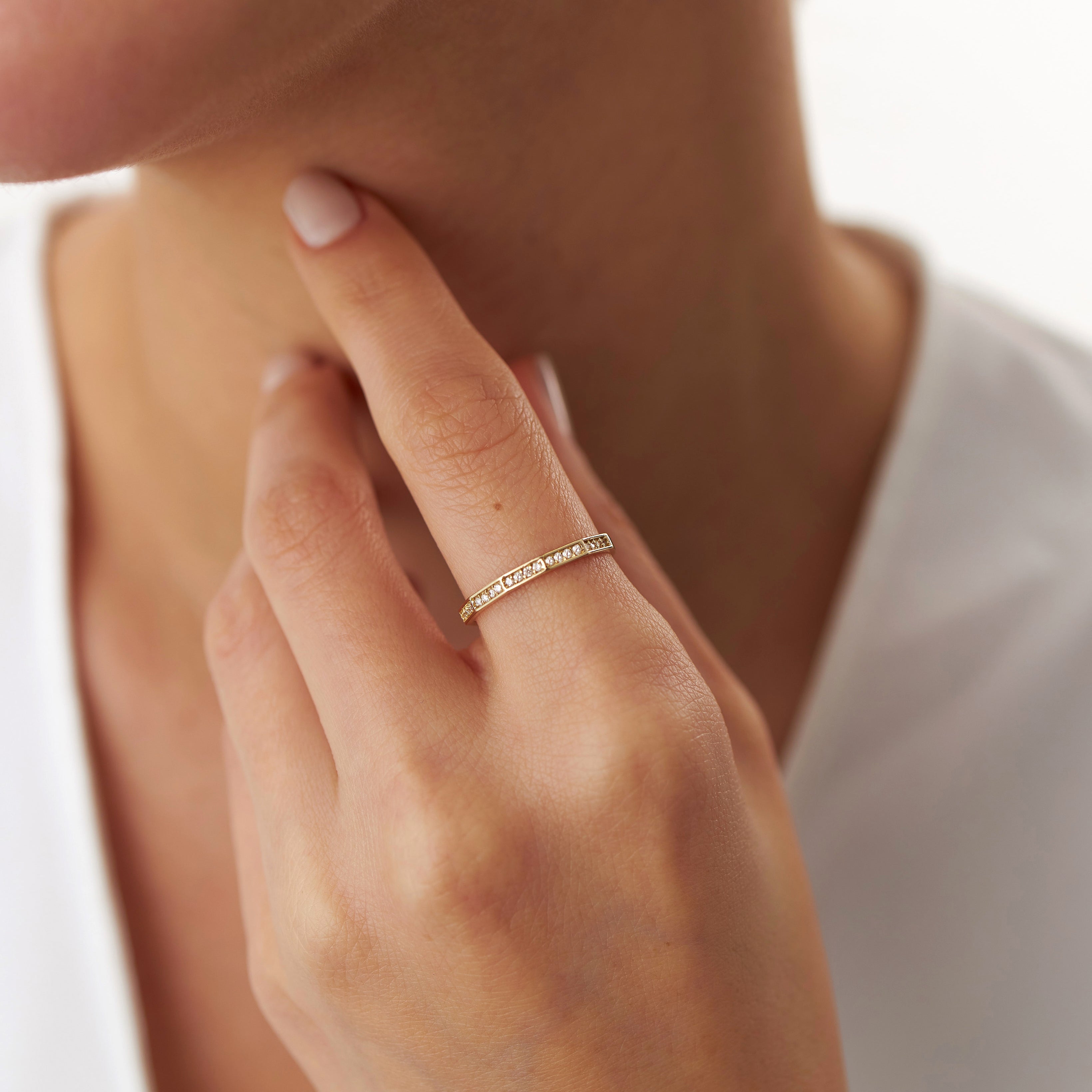 Tiny Geometric Half Eternity Diamond Ring in 14K Gold