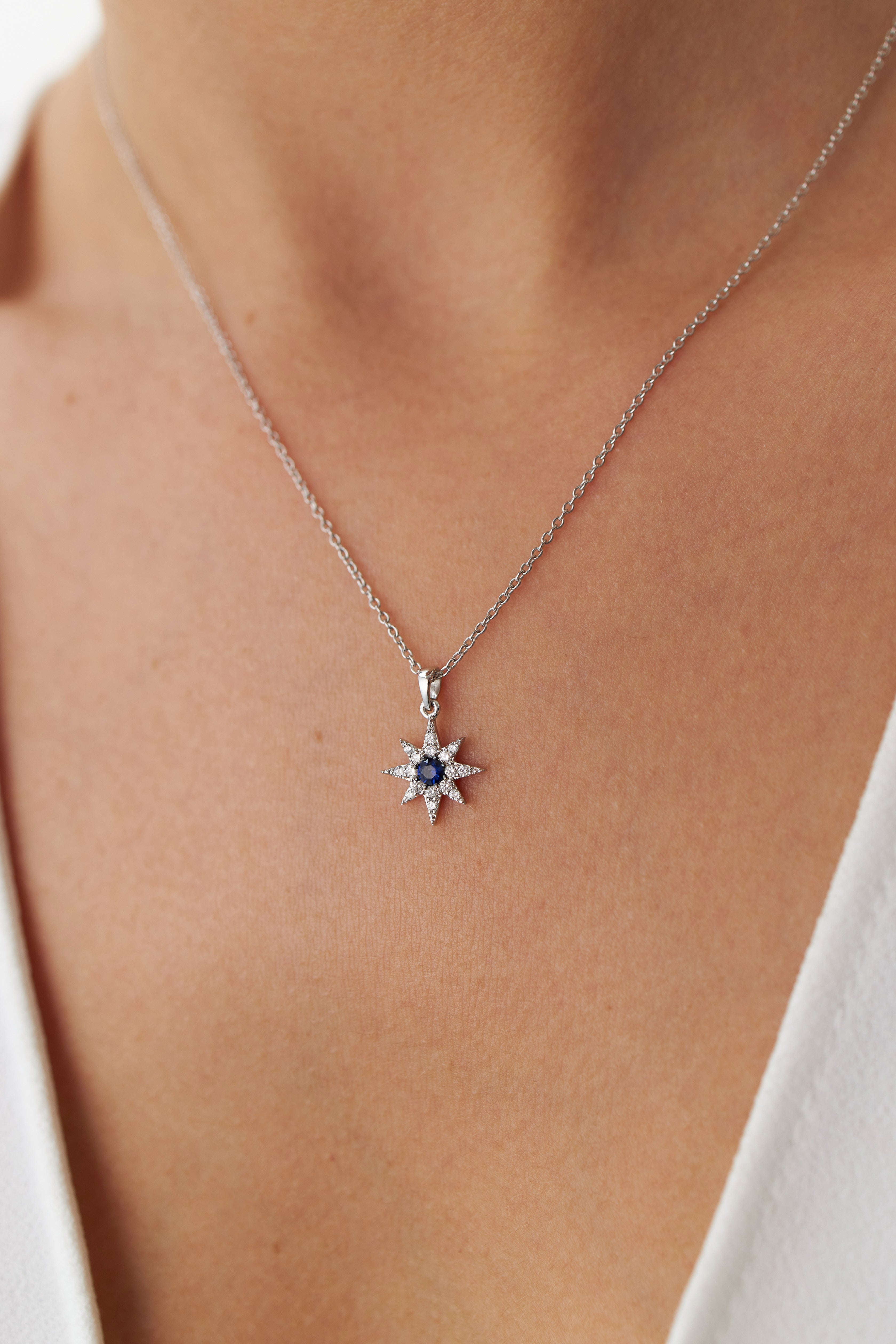 Sapphire and Diamond North Star Necklace Available in 14K and 18K Gold