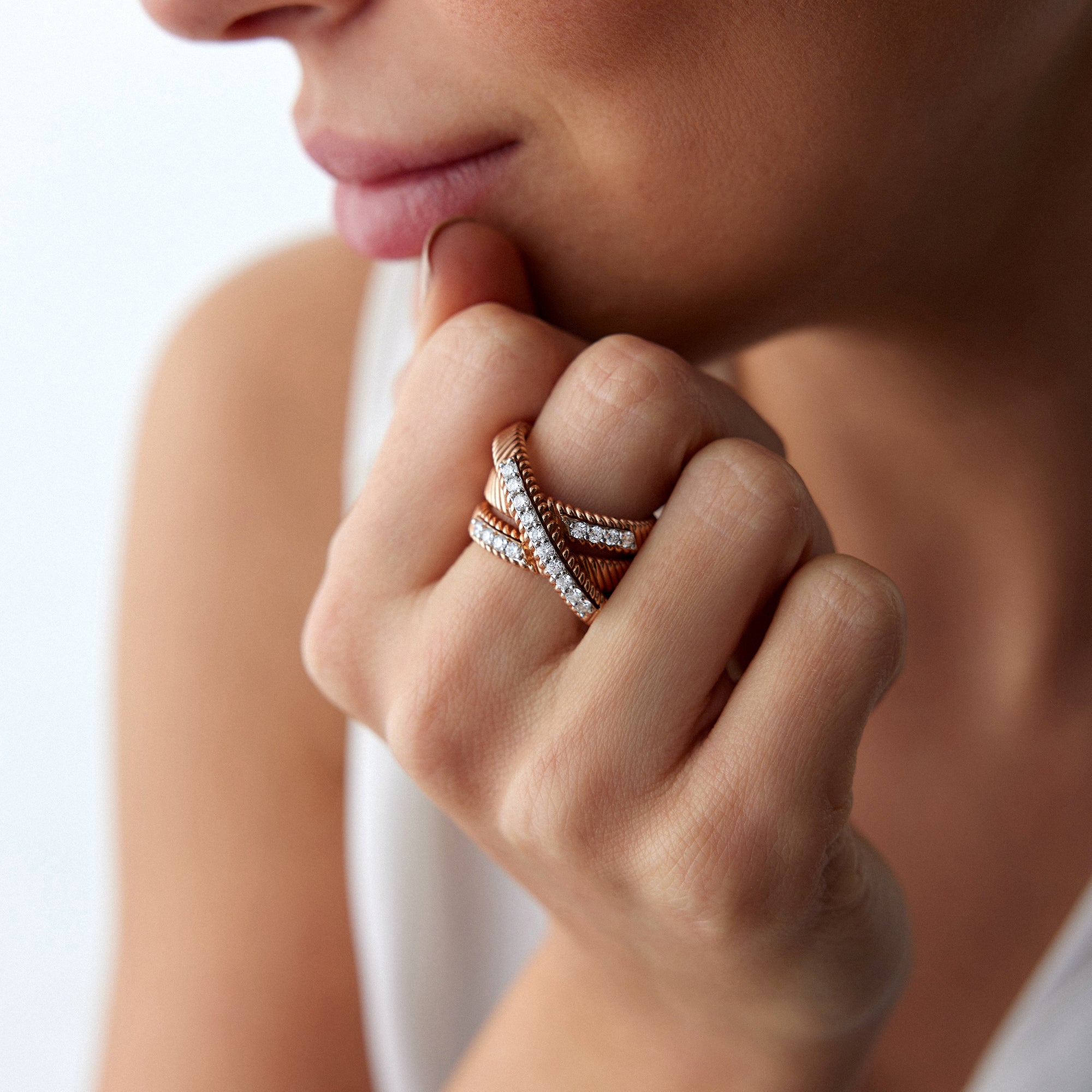 Diamond Crossover Ring in 14K Gold
