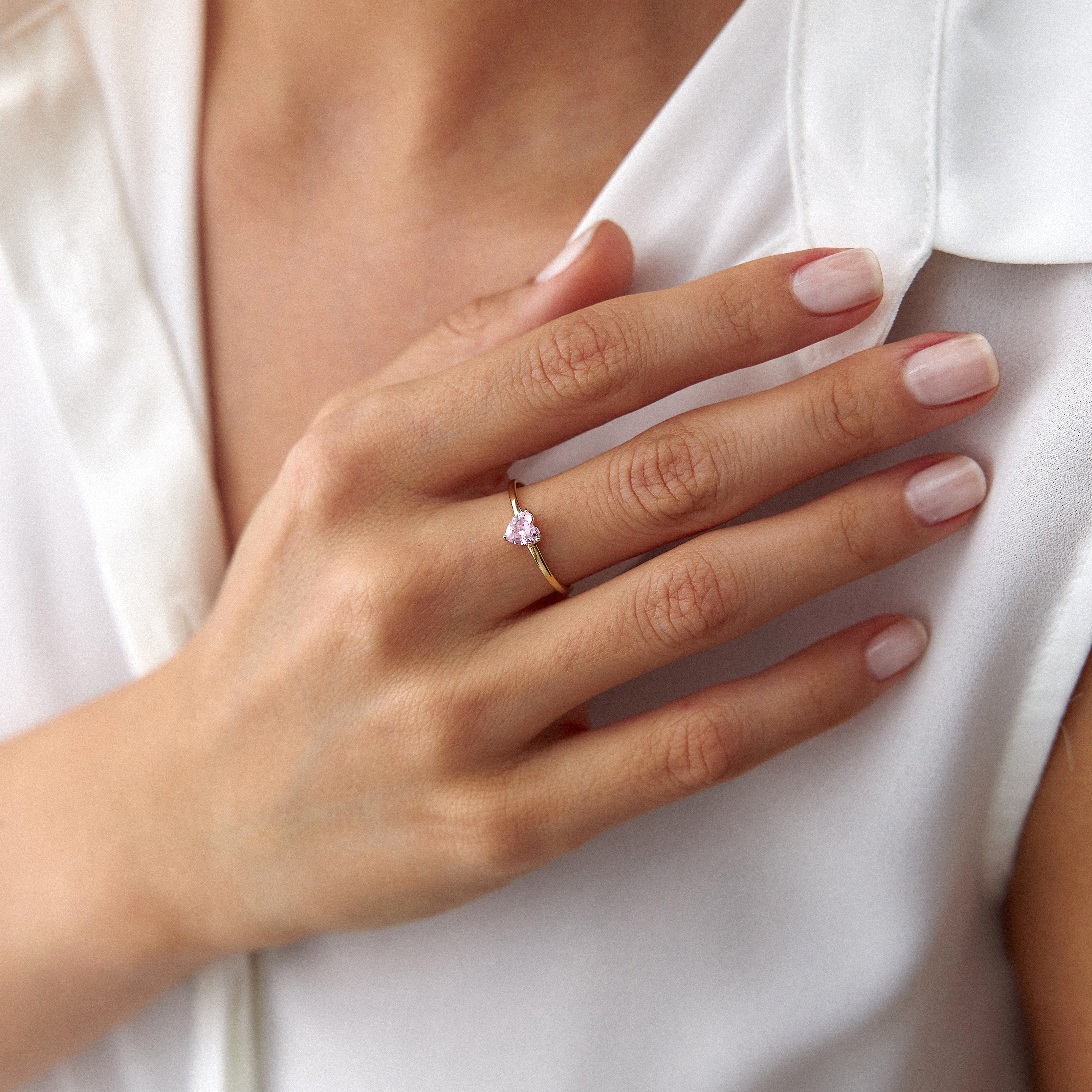 Pink Heart Gemstone Ring in 14K Gold