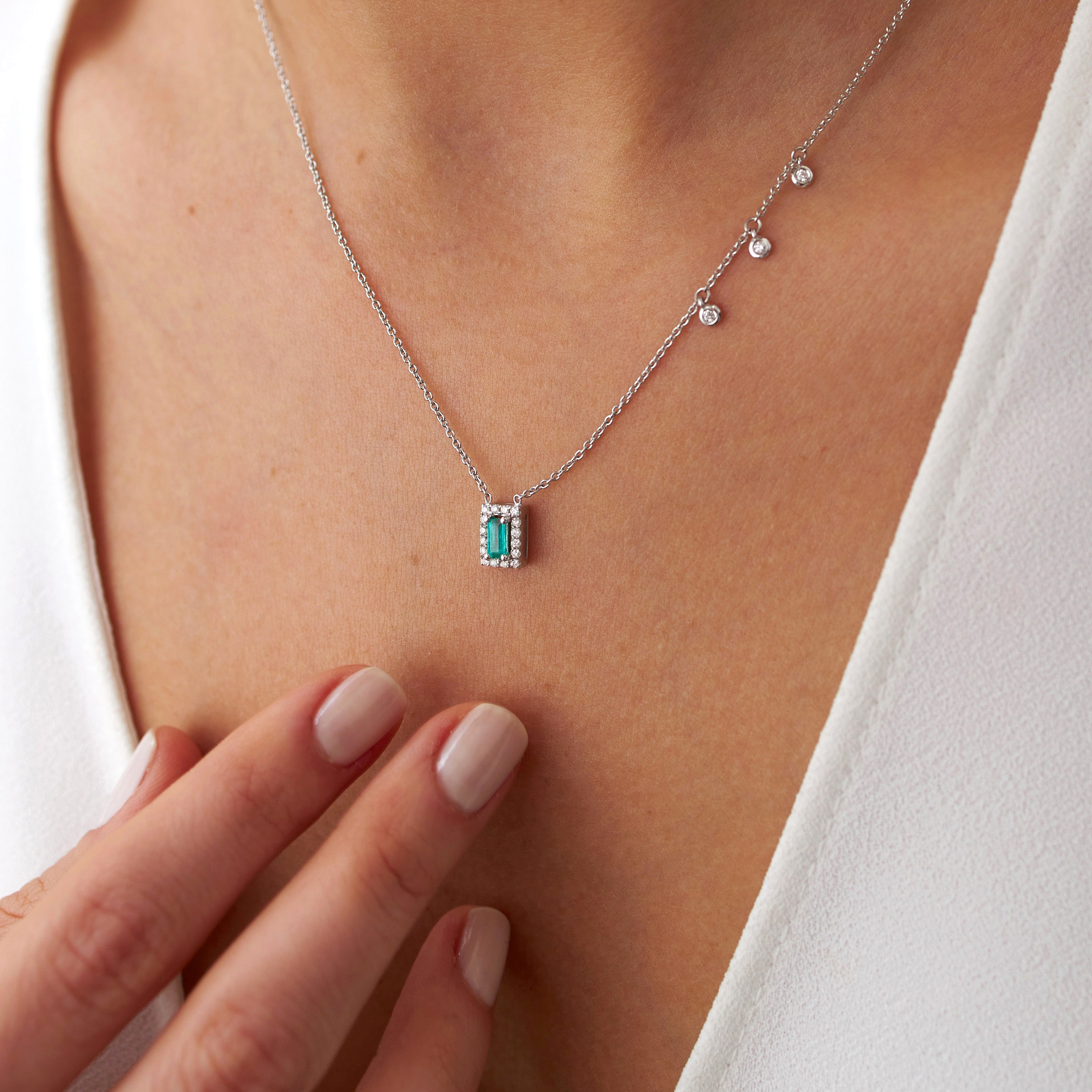 Asymmetric Emerald and Diamond Necklace
