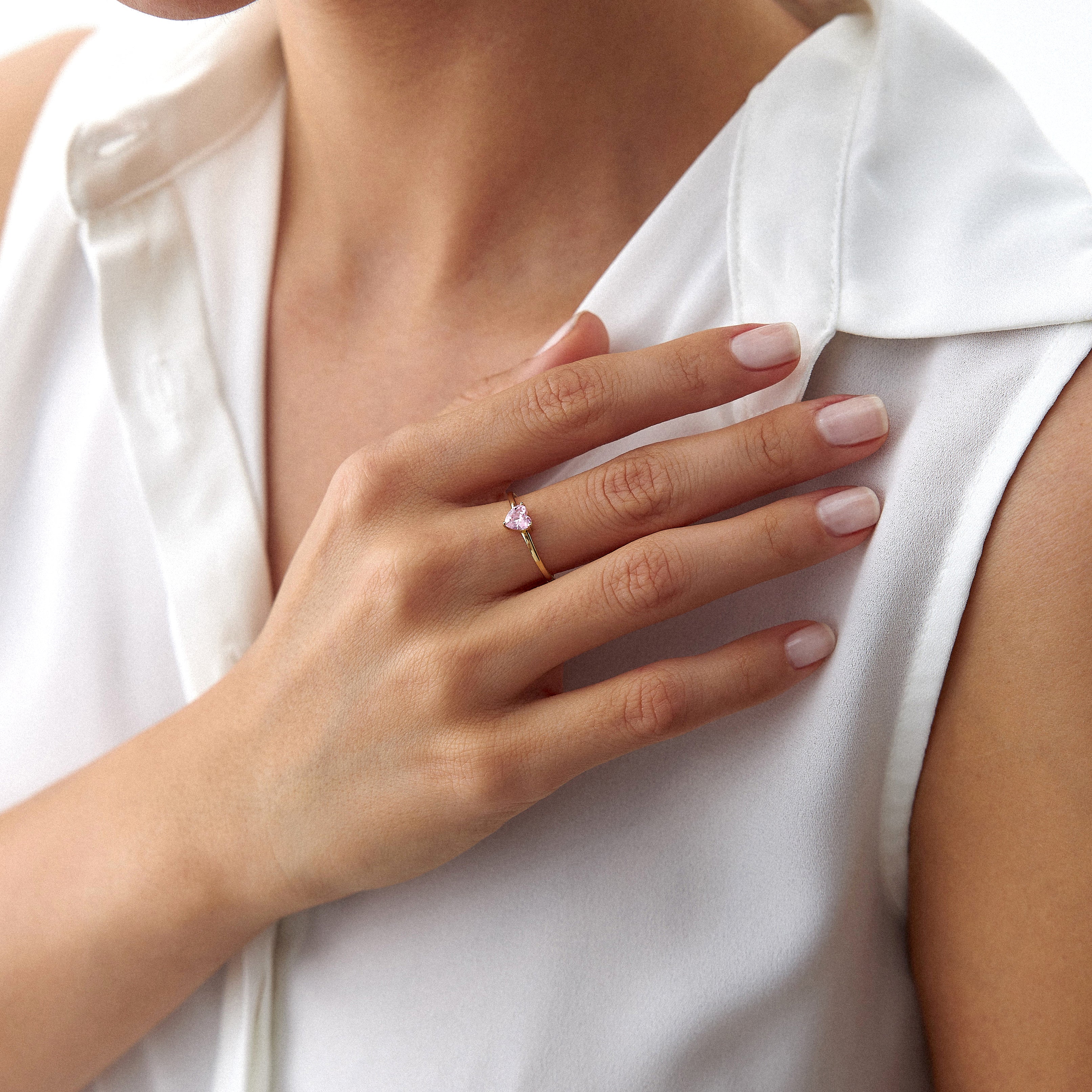 Pink Heart Gemstone Ring in 14K Gold