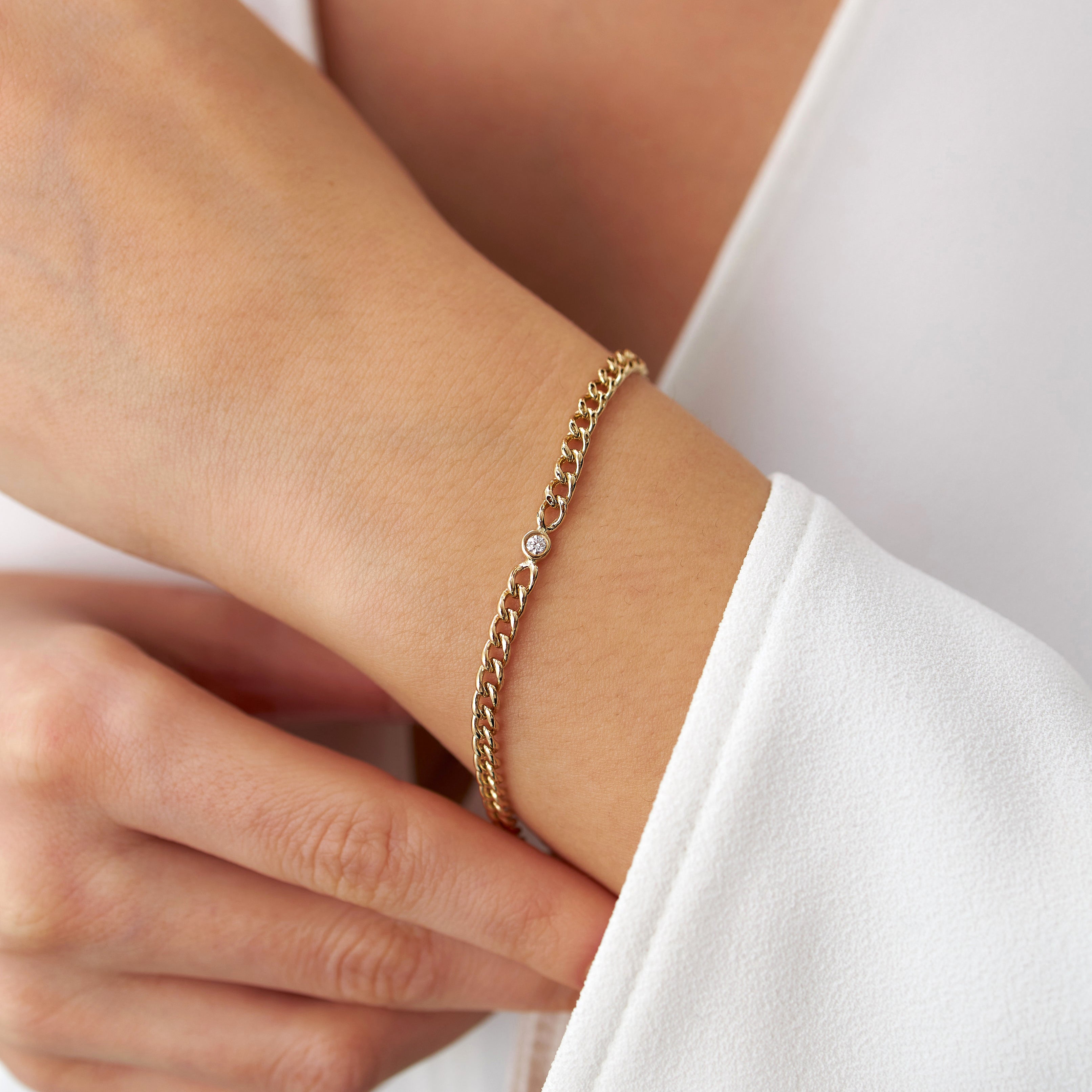 Minimal Diamond Cuban Bracelet in 14K Gold