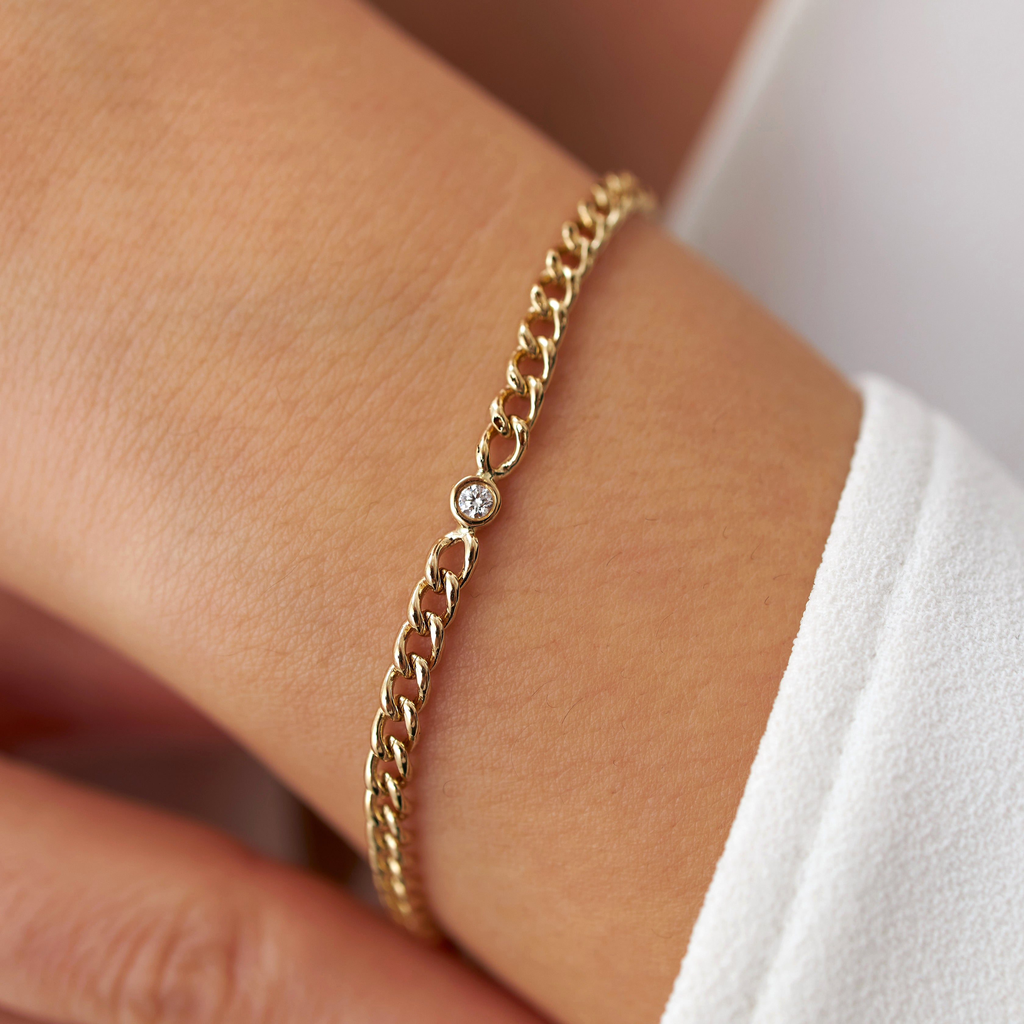 Minimal Diamond Cuban Bracelet in 14K Gold