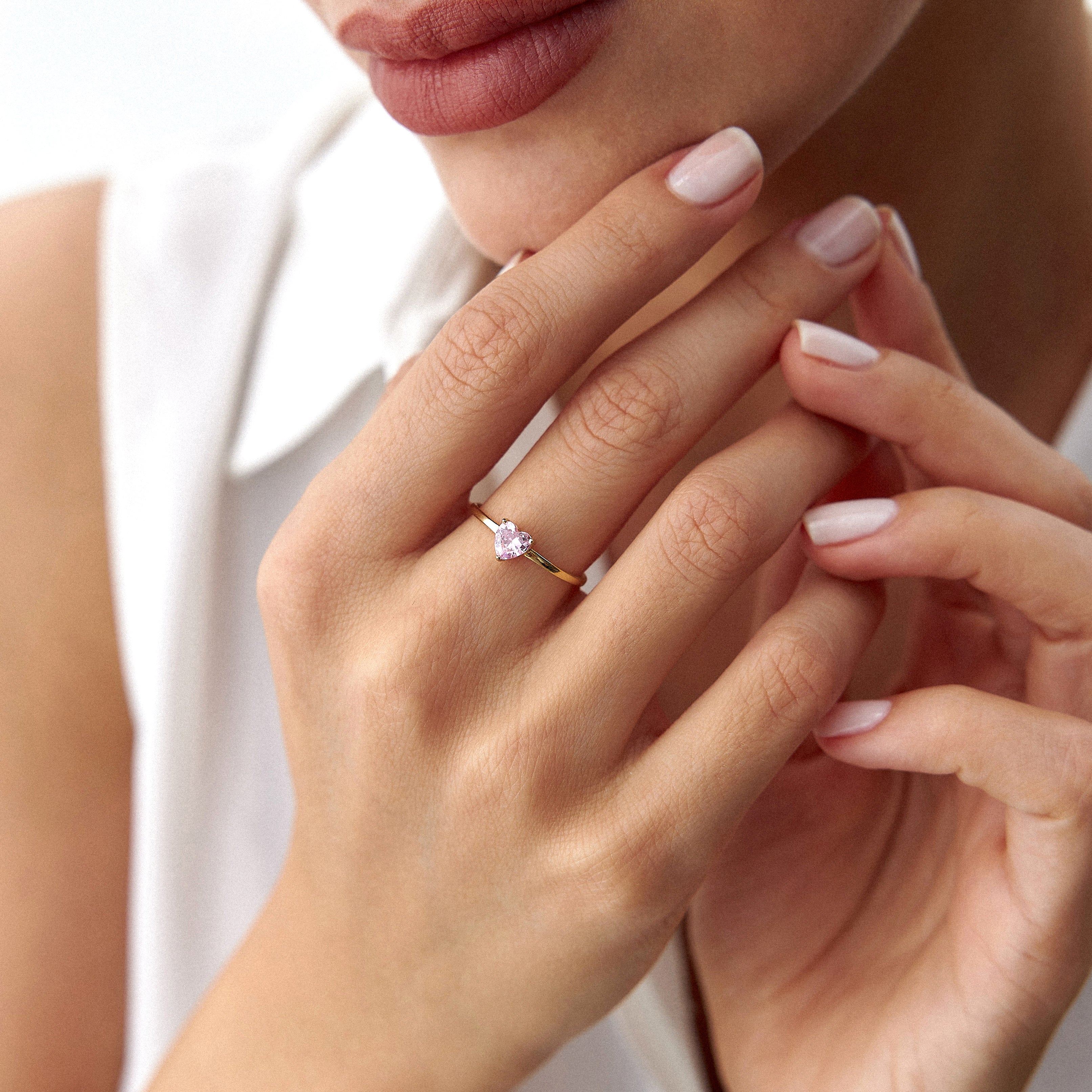 Pink Heart Gemstone Ring in 14K Gold