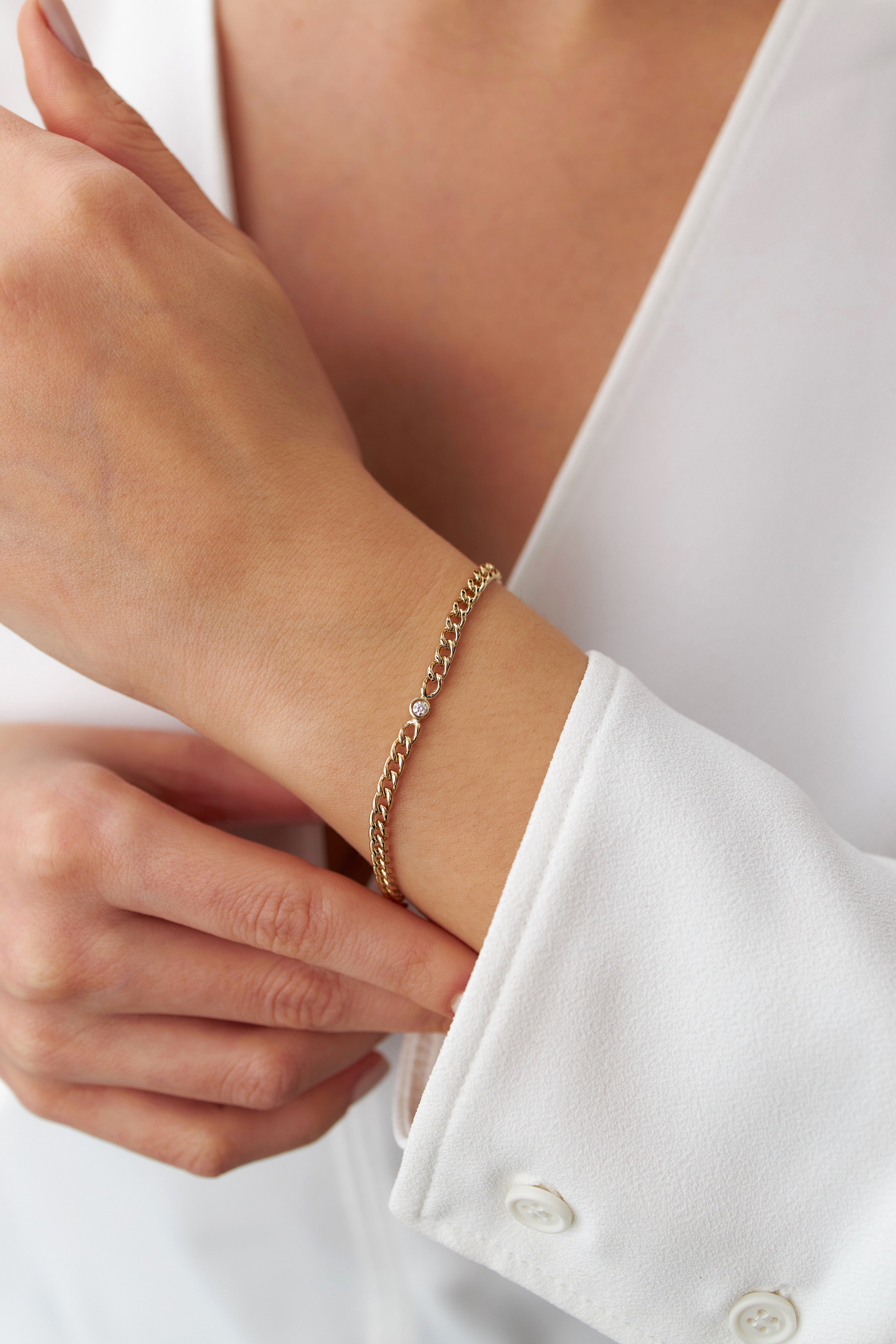 Minimal Diamond Cuban Bracelet in 14K Gold