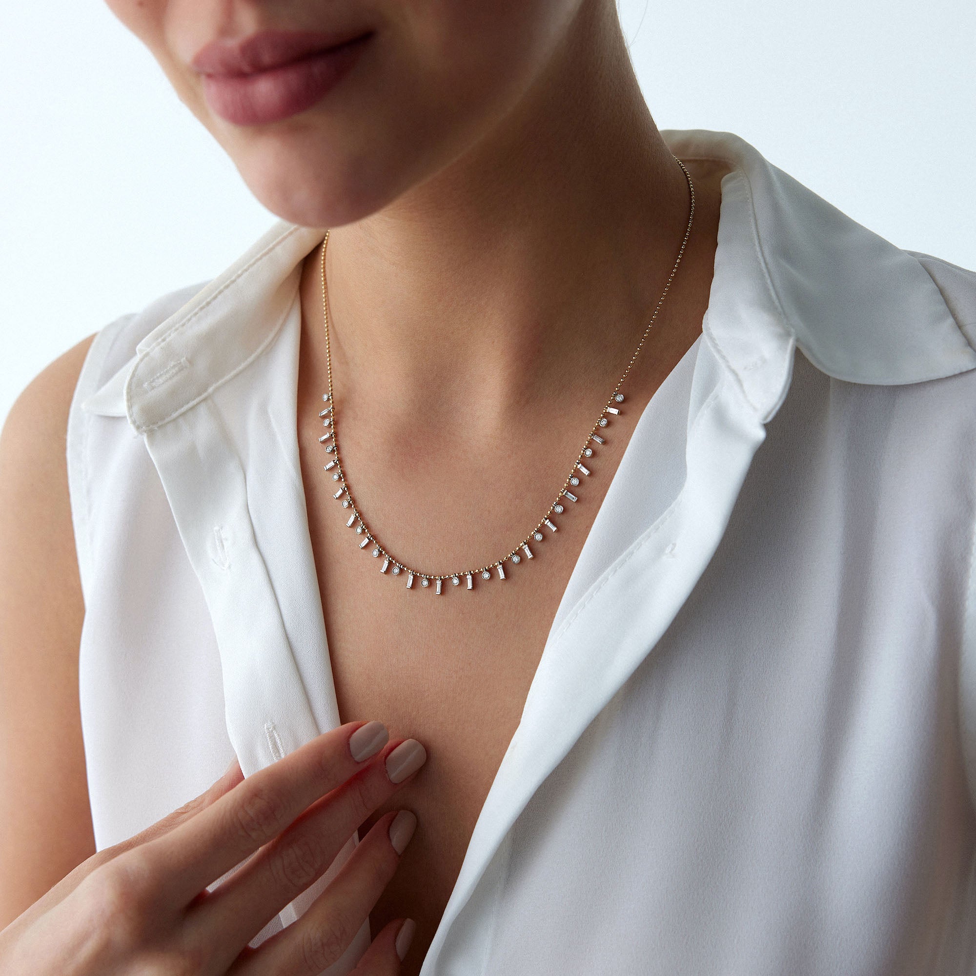 Diamond Necklace With Natural Round and Baguette Diamonds