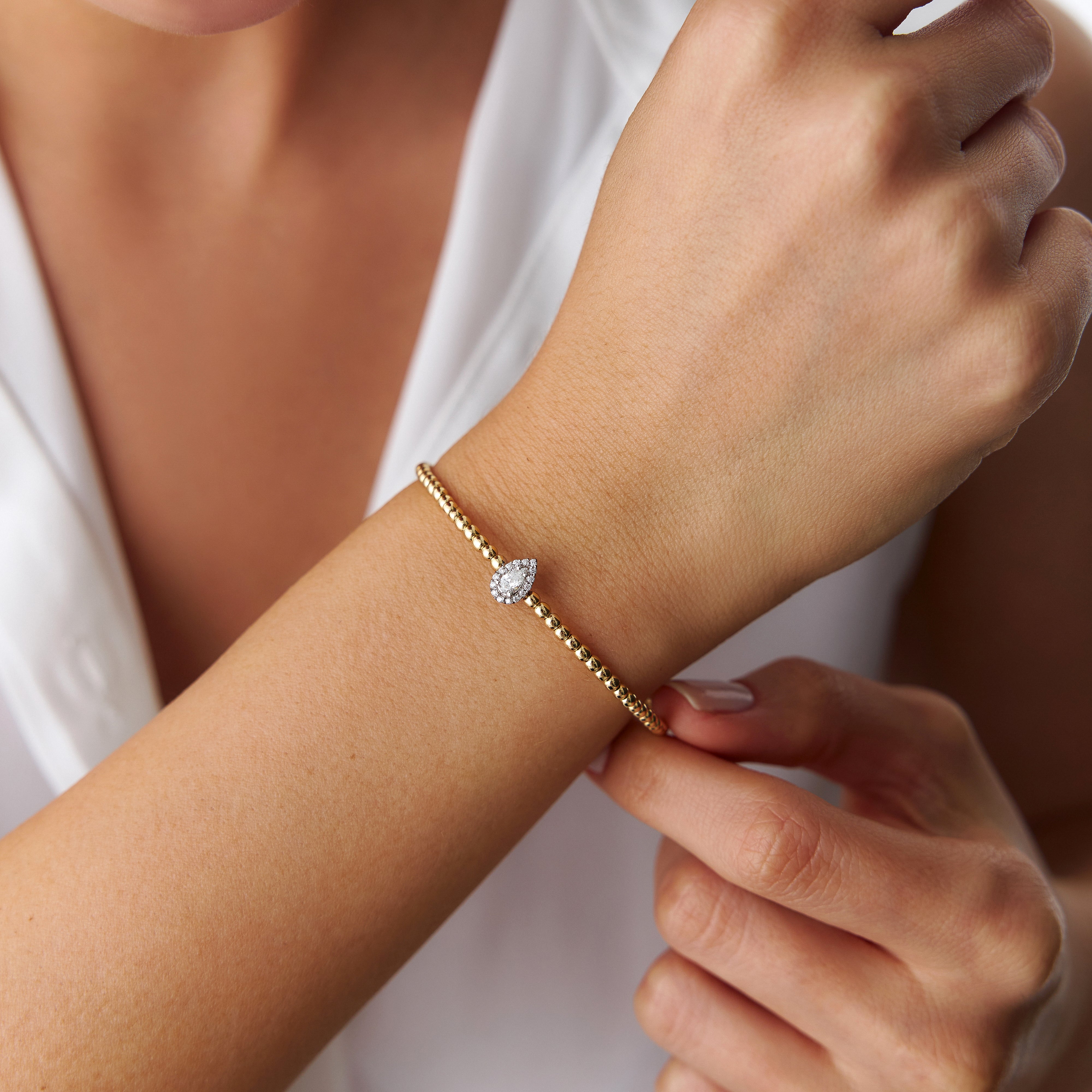 14K Gold Flexible Diamond Beaded Bangle Bracelet