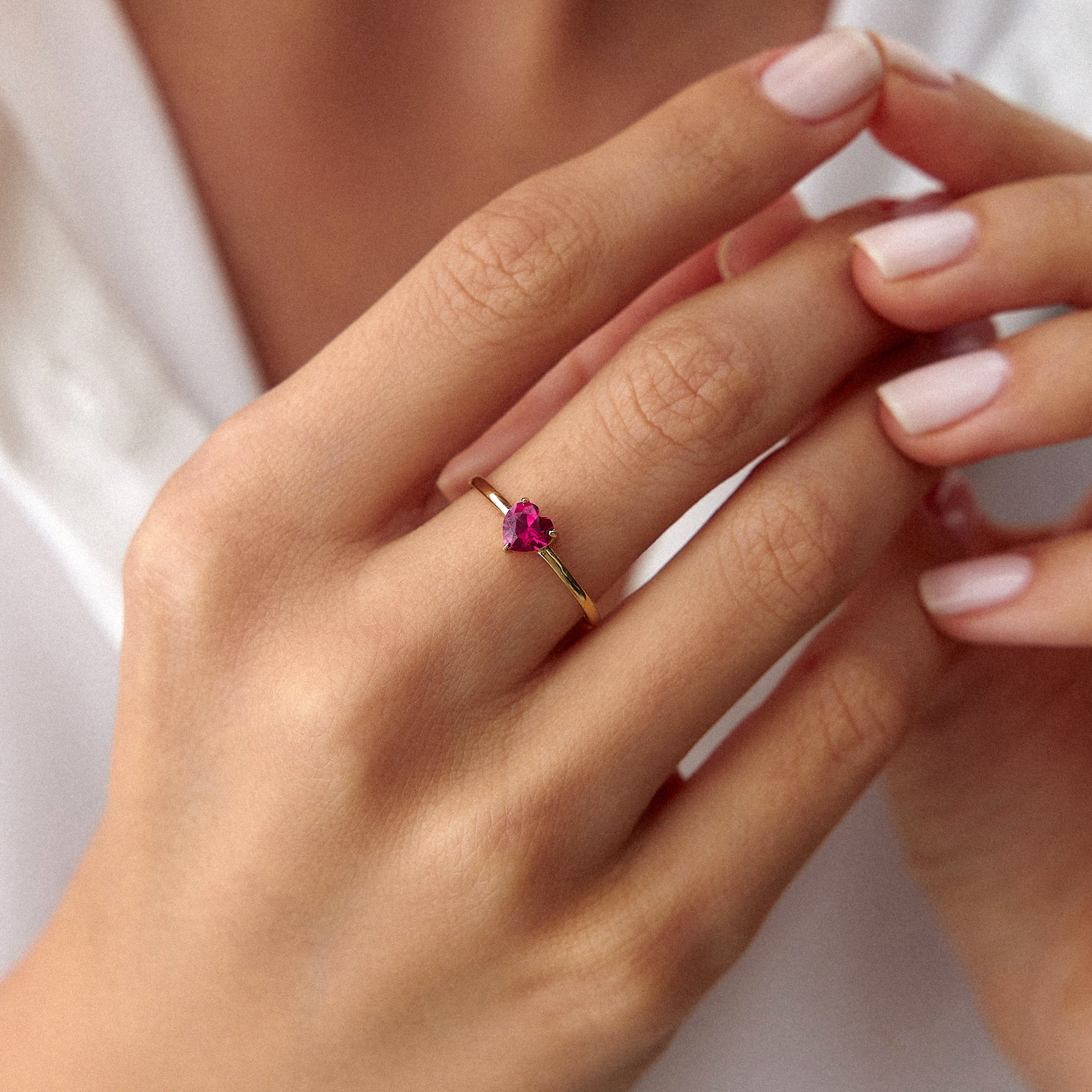 Red Heart Gemstone Ring in 14K Gold