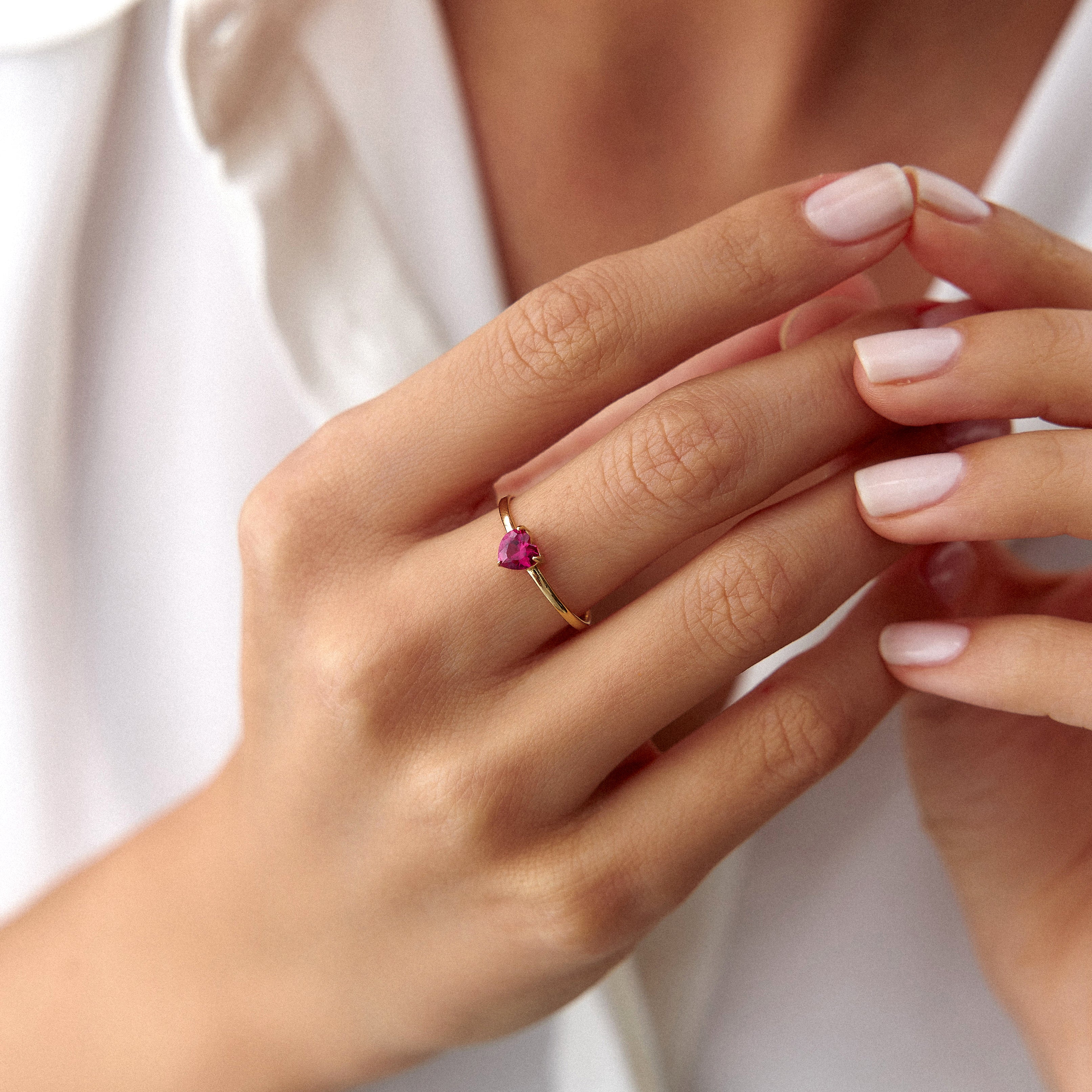 Red Heart Gemstone Ring in 14K Gold