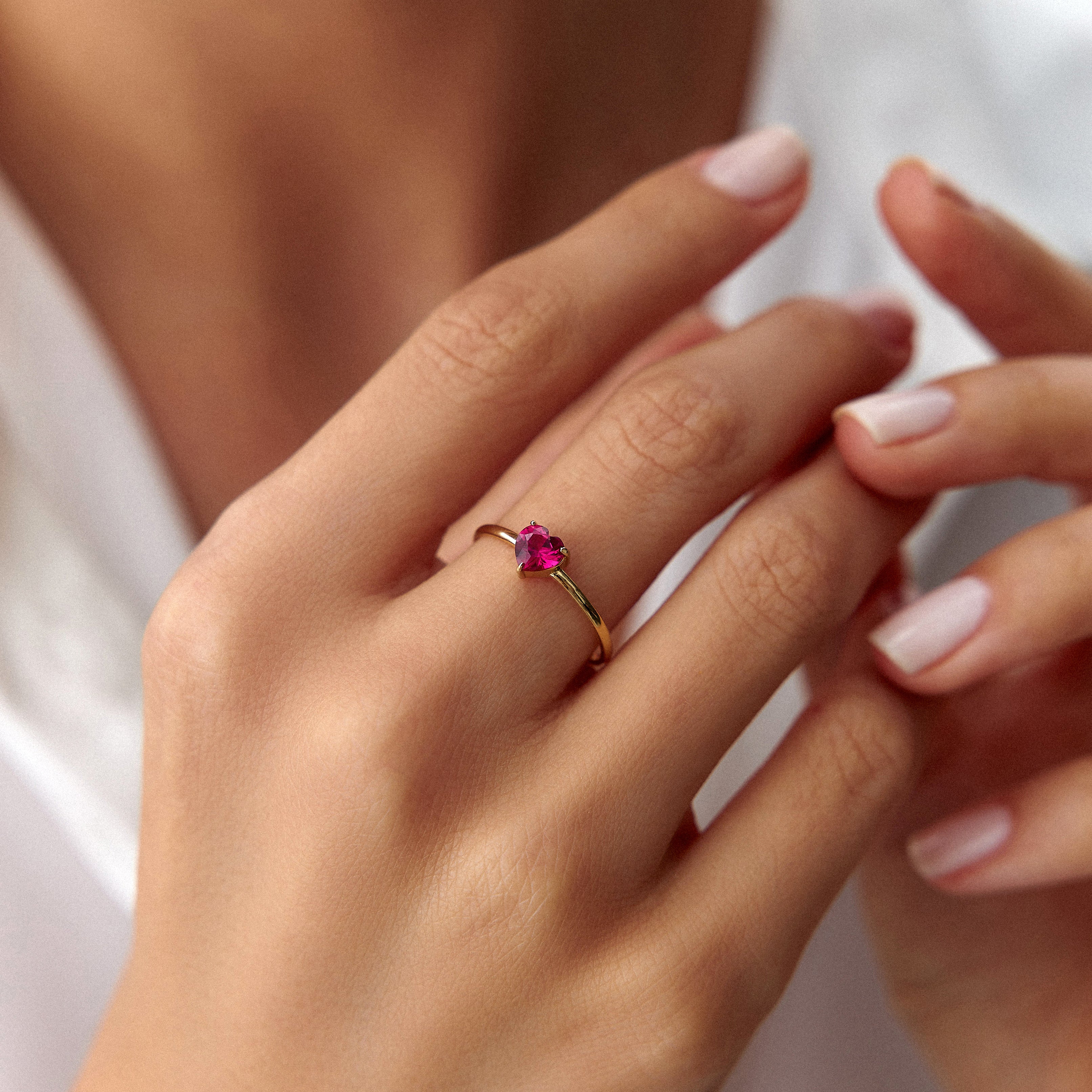 Red Heart Gemstone Ring in 14K Gold