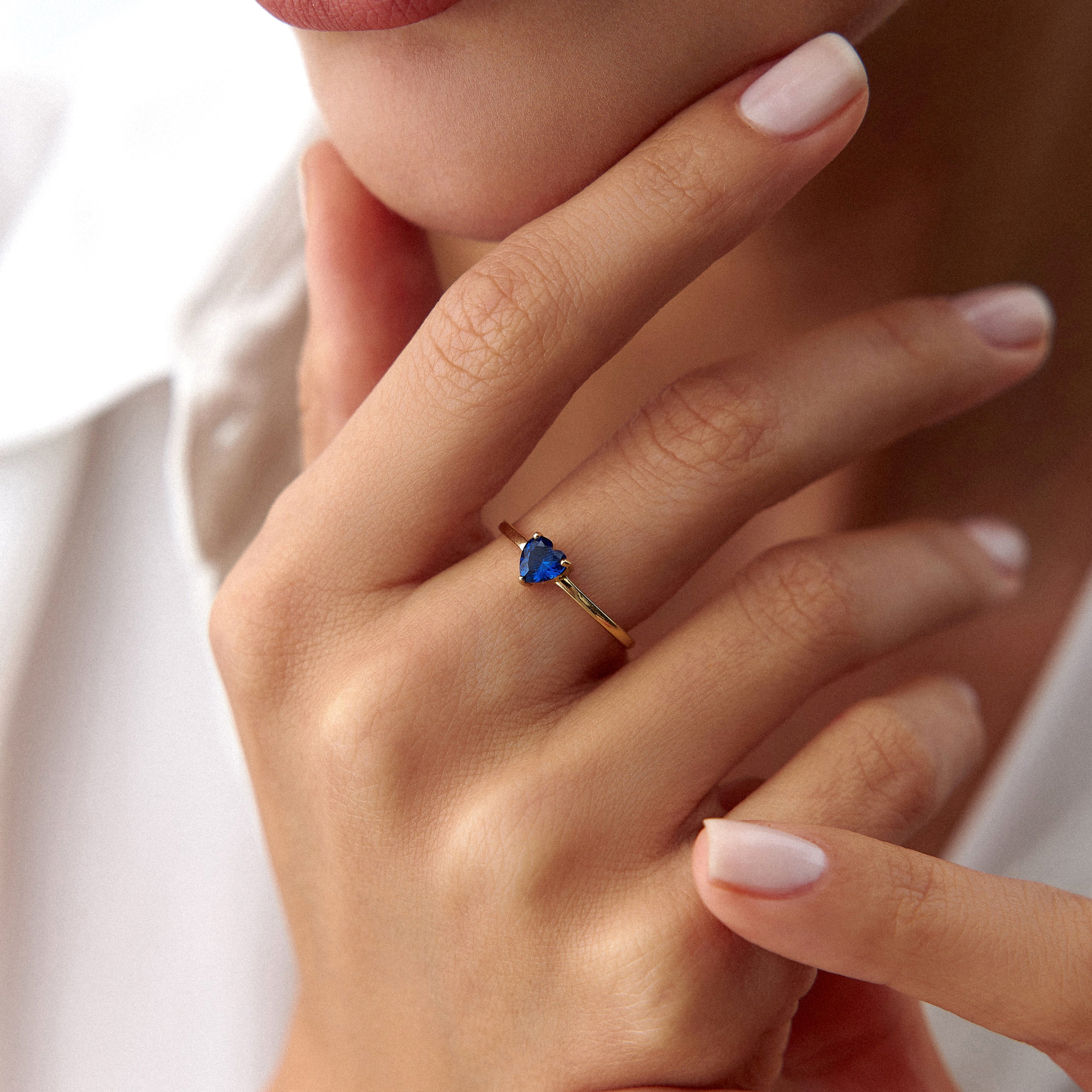 Blue Heart Gemstone Ring in 14K Gold