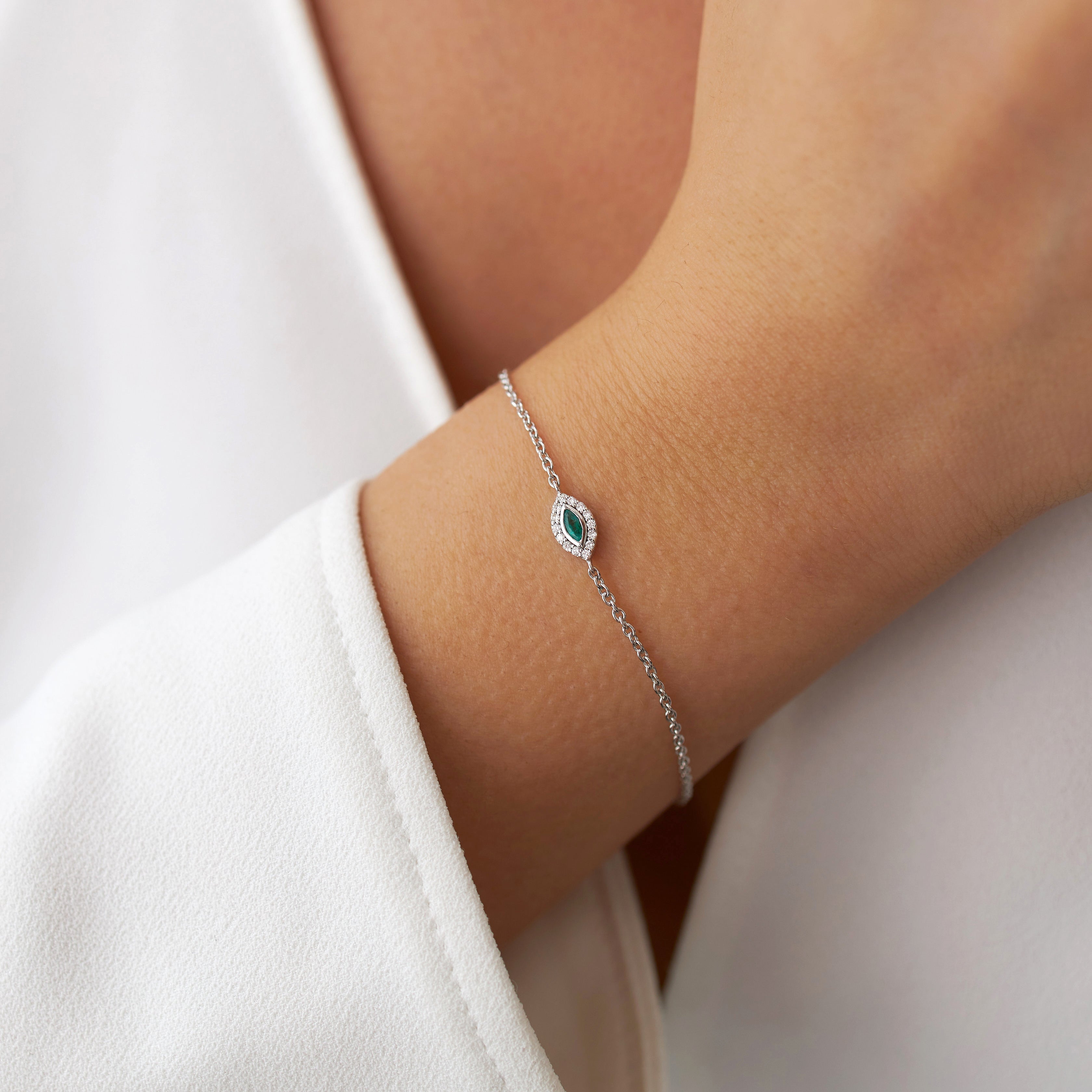 Mini Marquise Emerald And Diamond Bracelet Available In 14K And 18K Gold