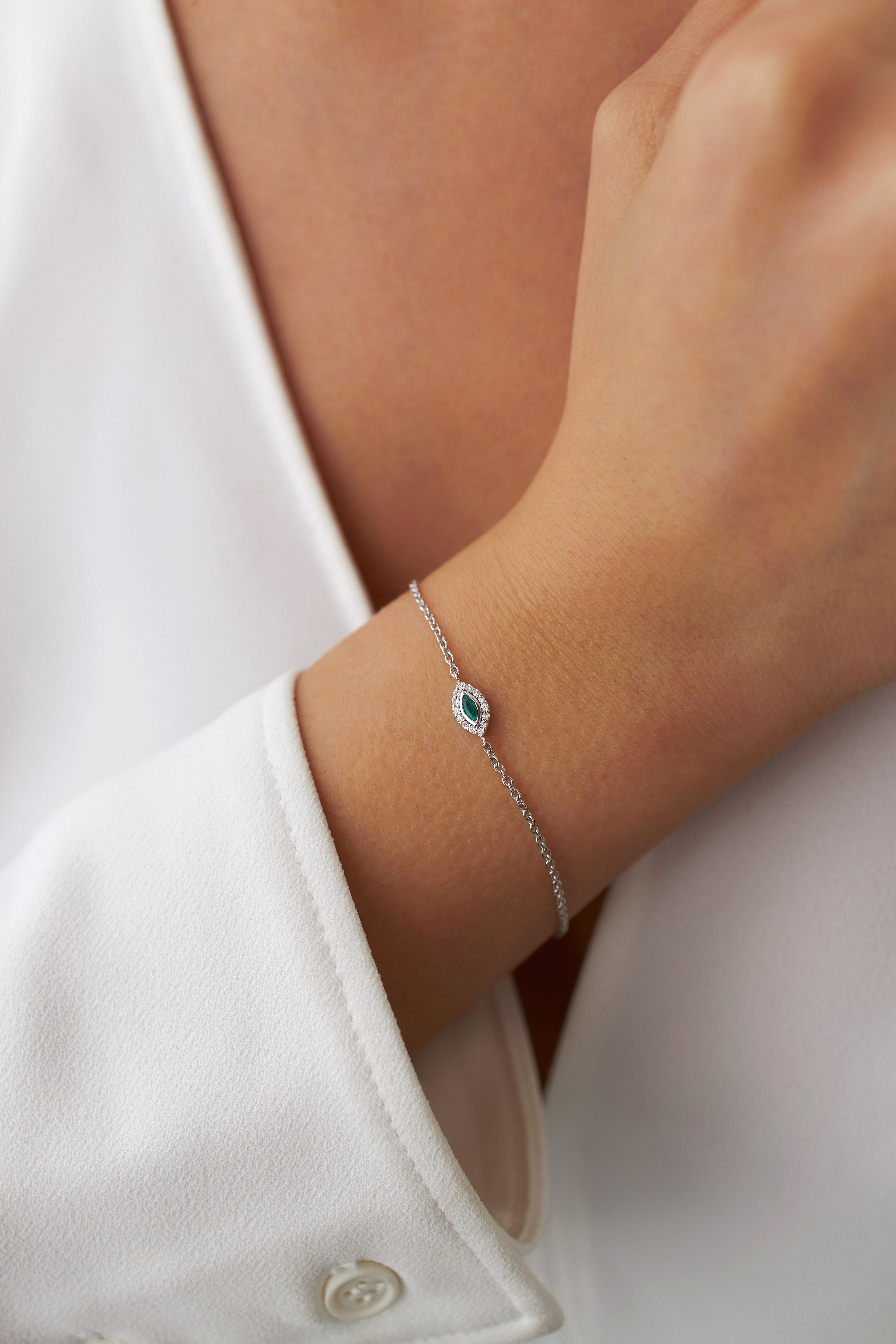 Mini Marquise Emerald And Diamond Bracelet Available In 14K And 18K Gold