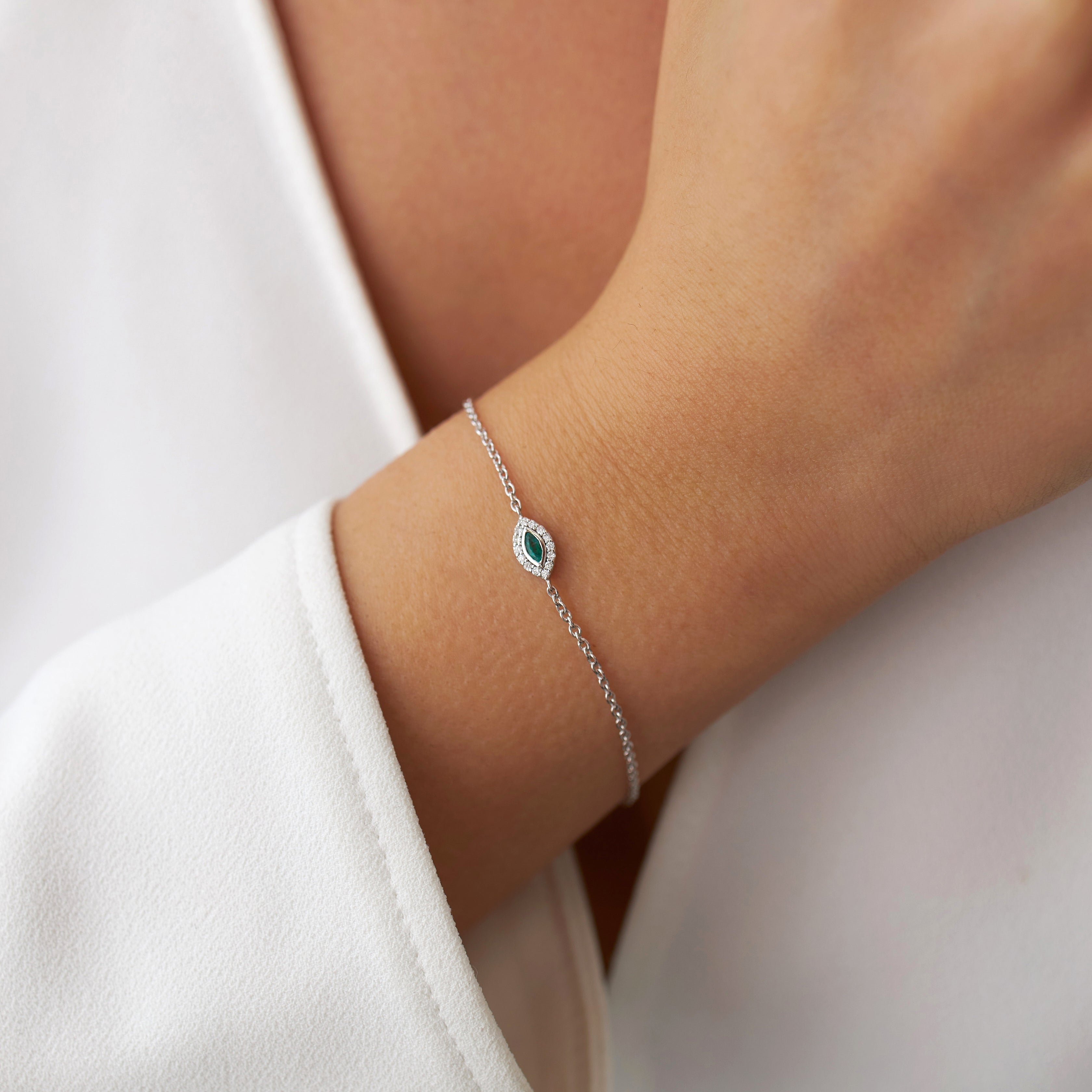 Mini Marquise Emerald And Diamond Bracelet Available In 14K And 18K Gold