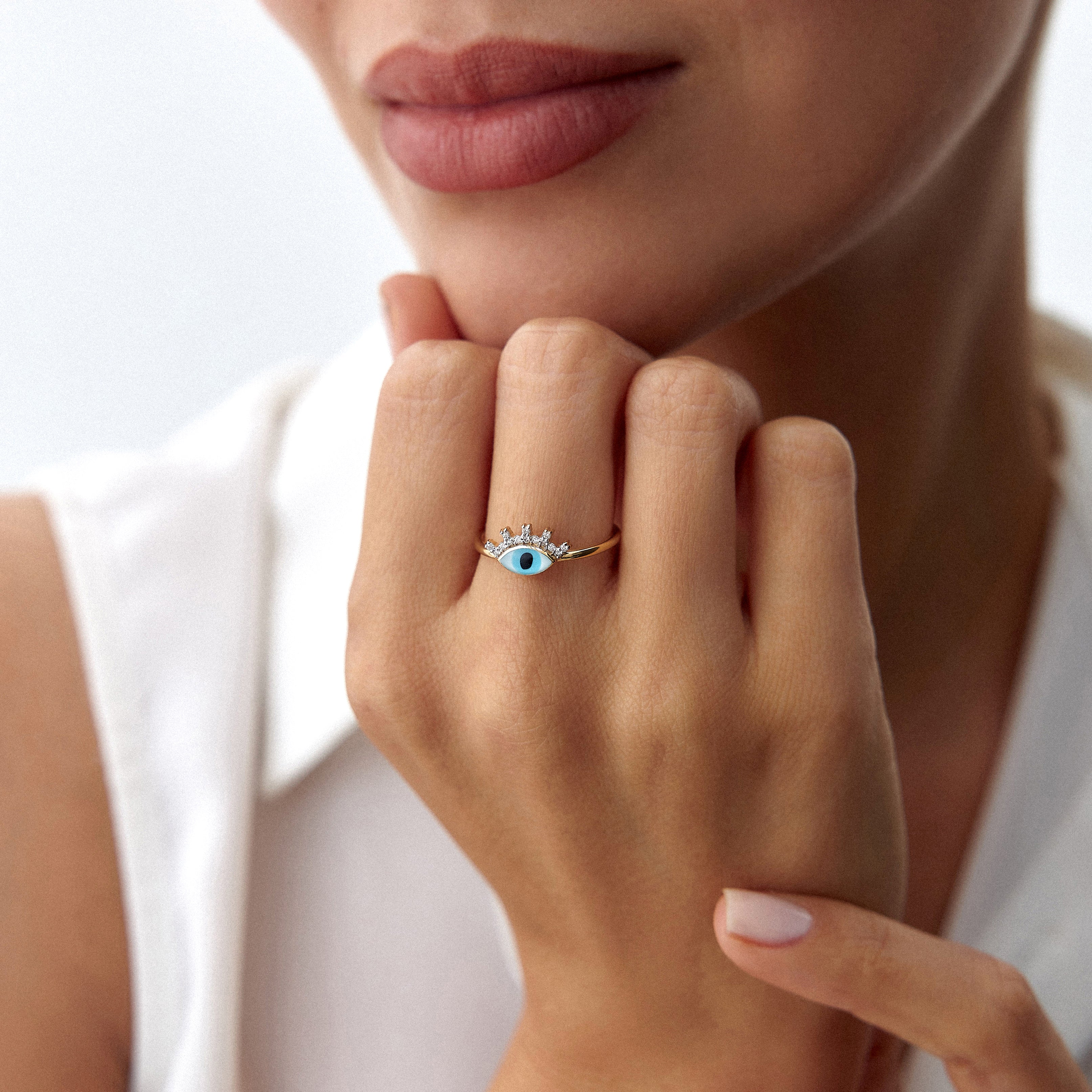 Diamond Mini Evil Eye Ring in 14K Gold