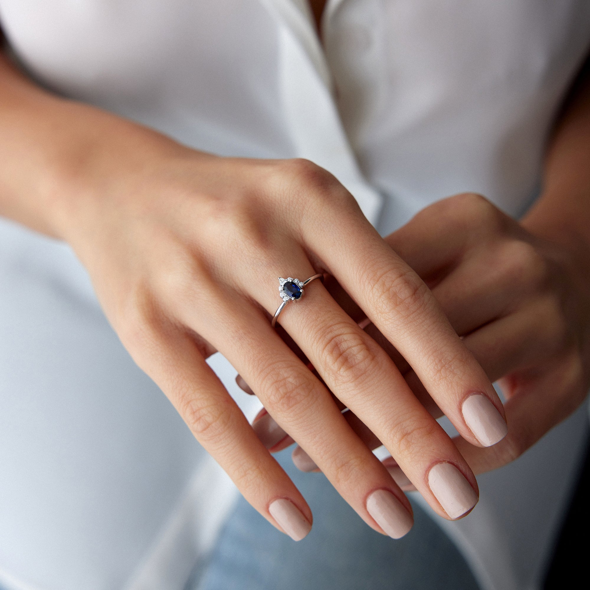 Oval Blue Sapphire and Diamond Ring in 14K Gold