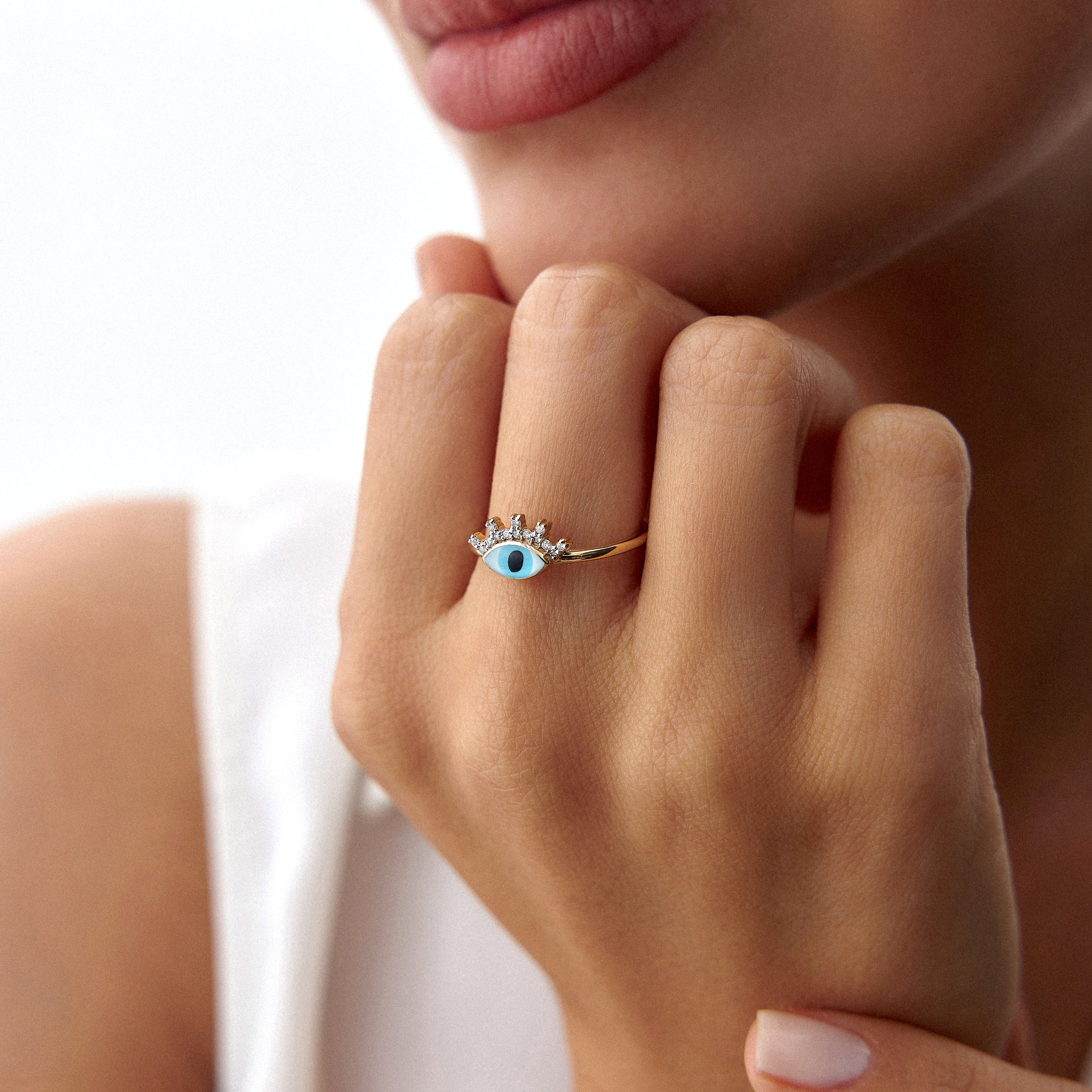 Diamond Mini Evil Eye Ring in 14K Gold