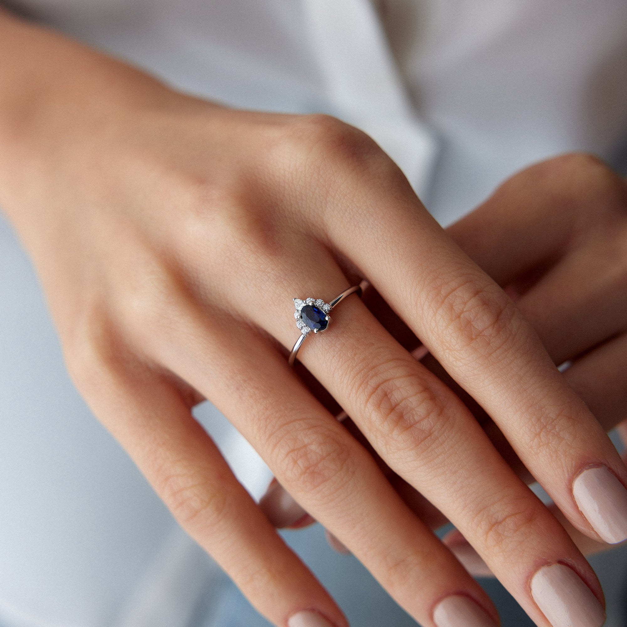 Oval Blue Sapphire and Diamond Ring in 14K Gold