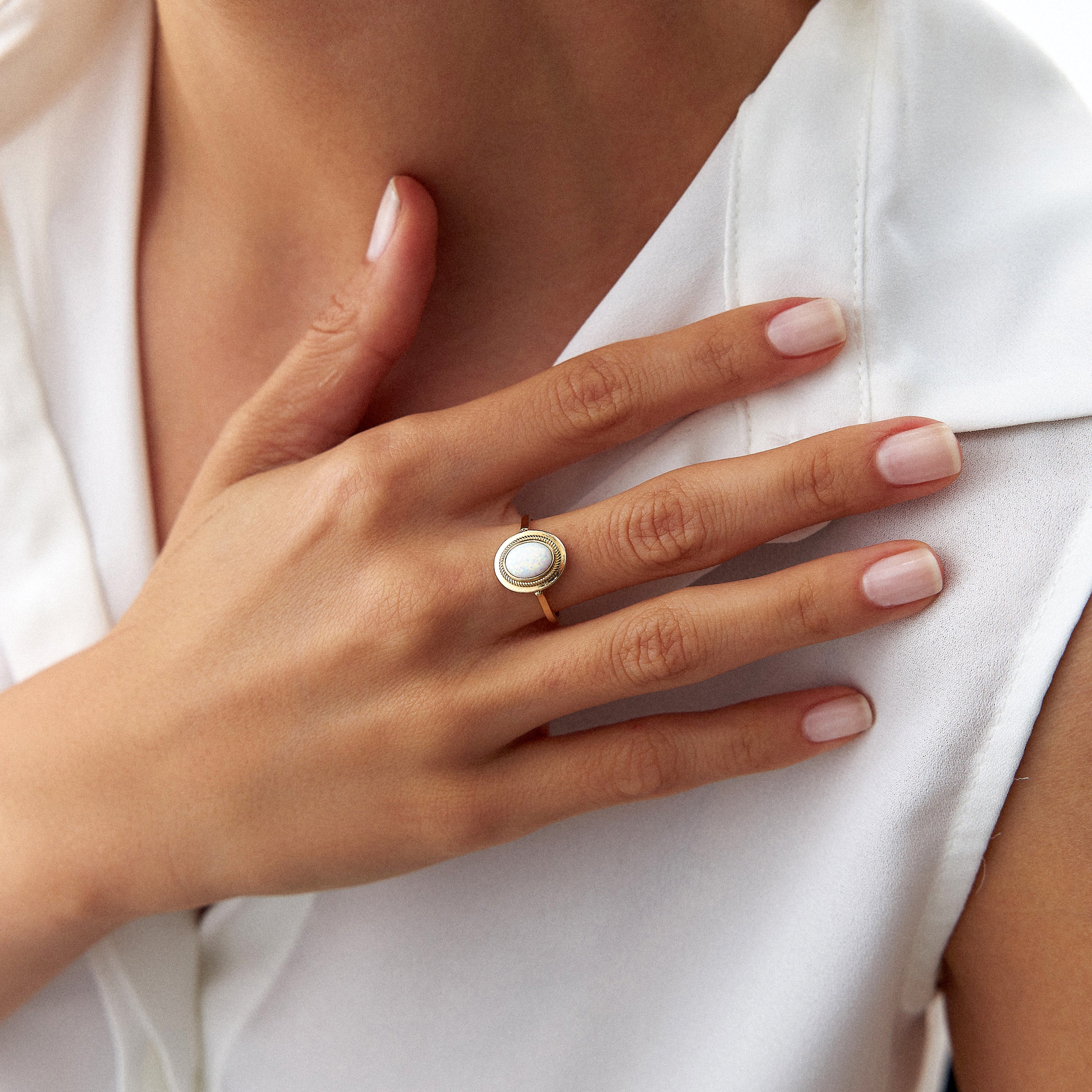 Bezel Set Opal Ring in 14K Gold
