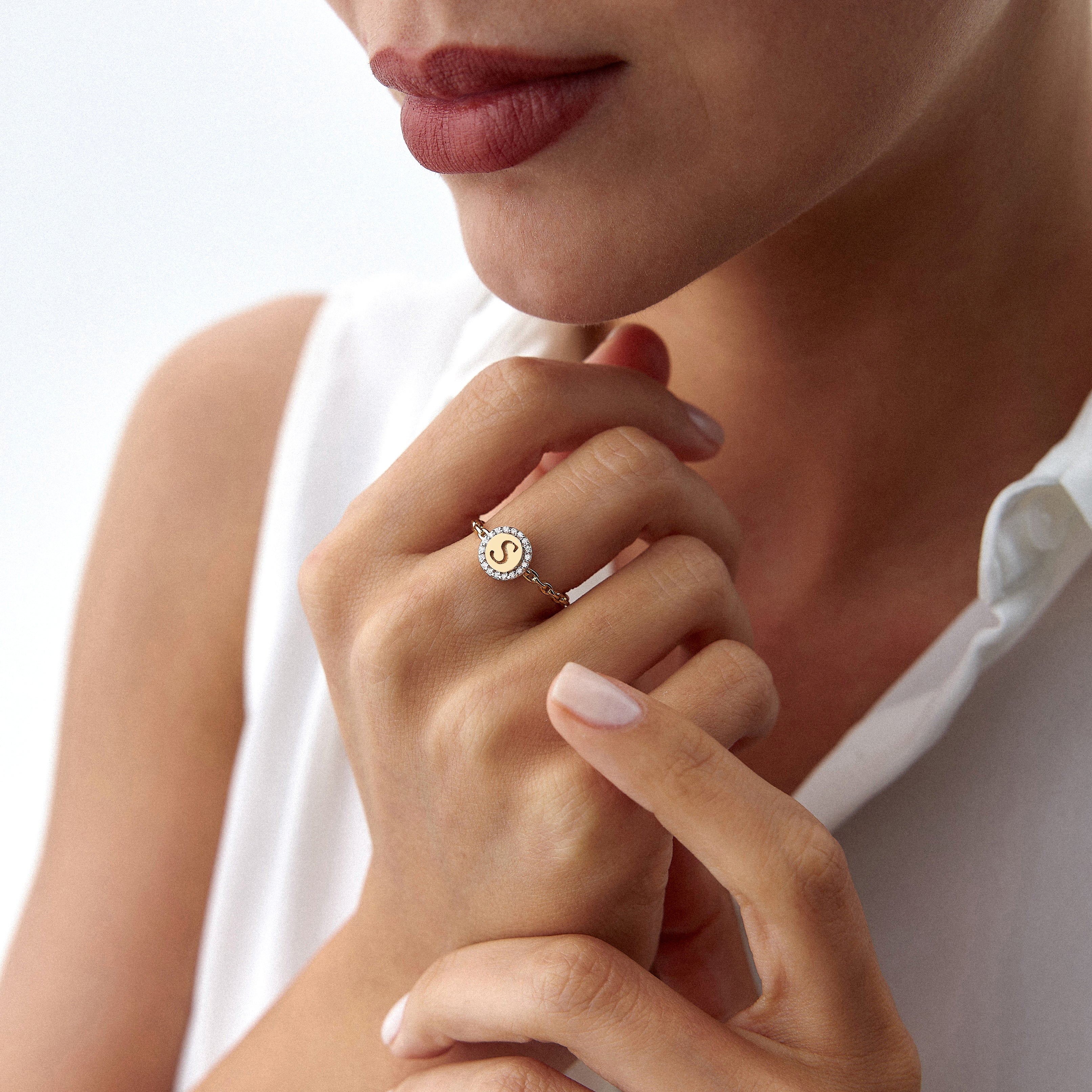 Diamond Initial Ring in 14K Gold