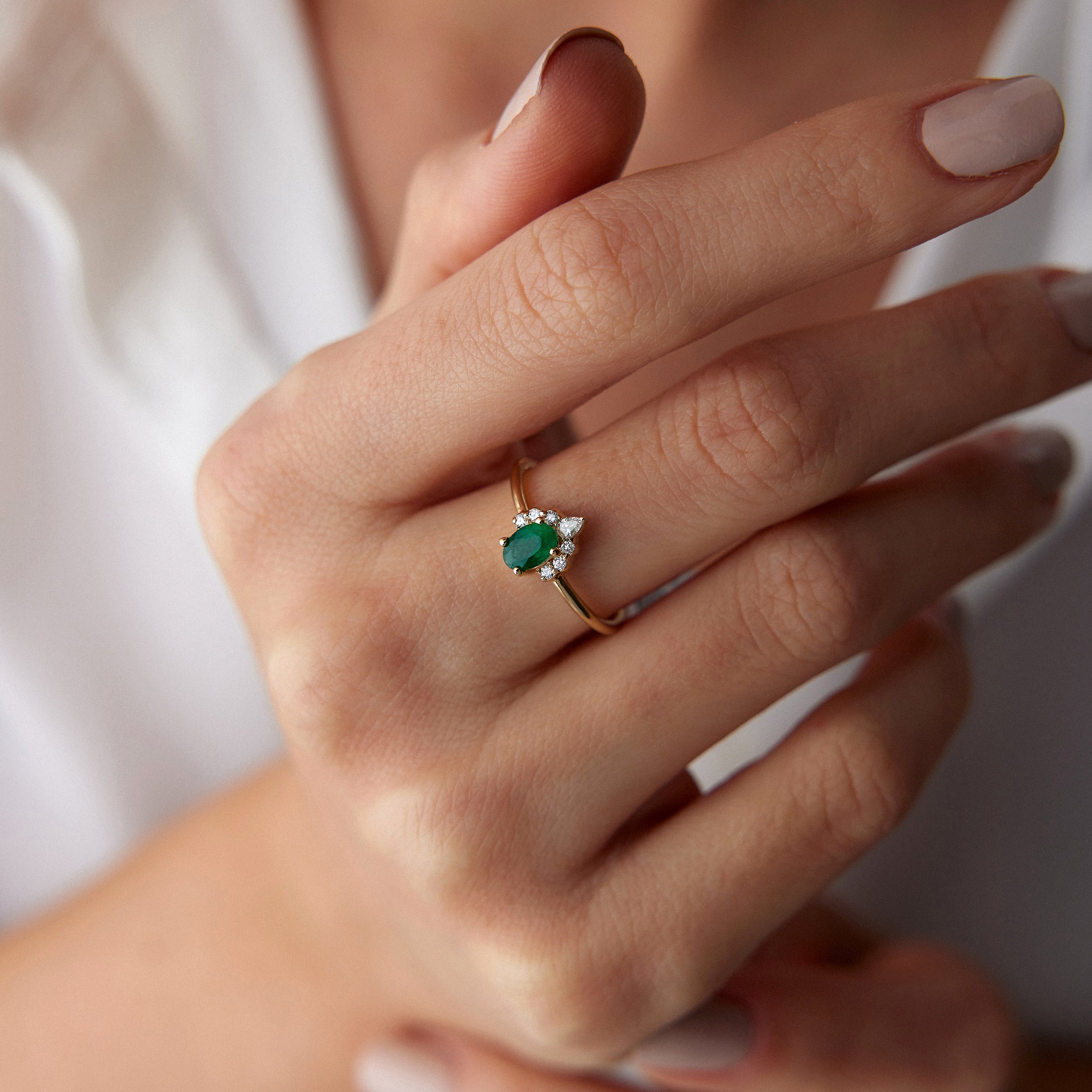 Oval Emerald and Diamond Ring in 14K Gold