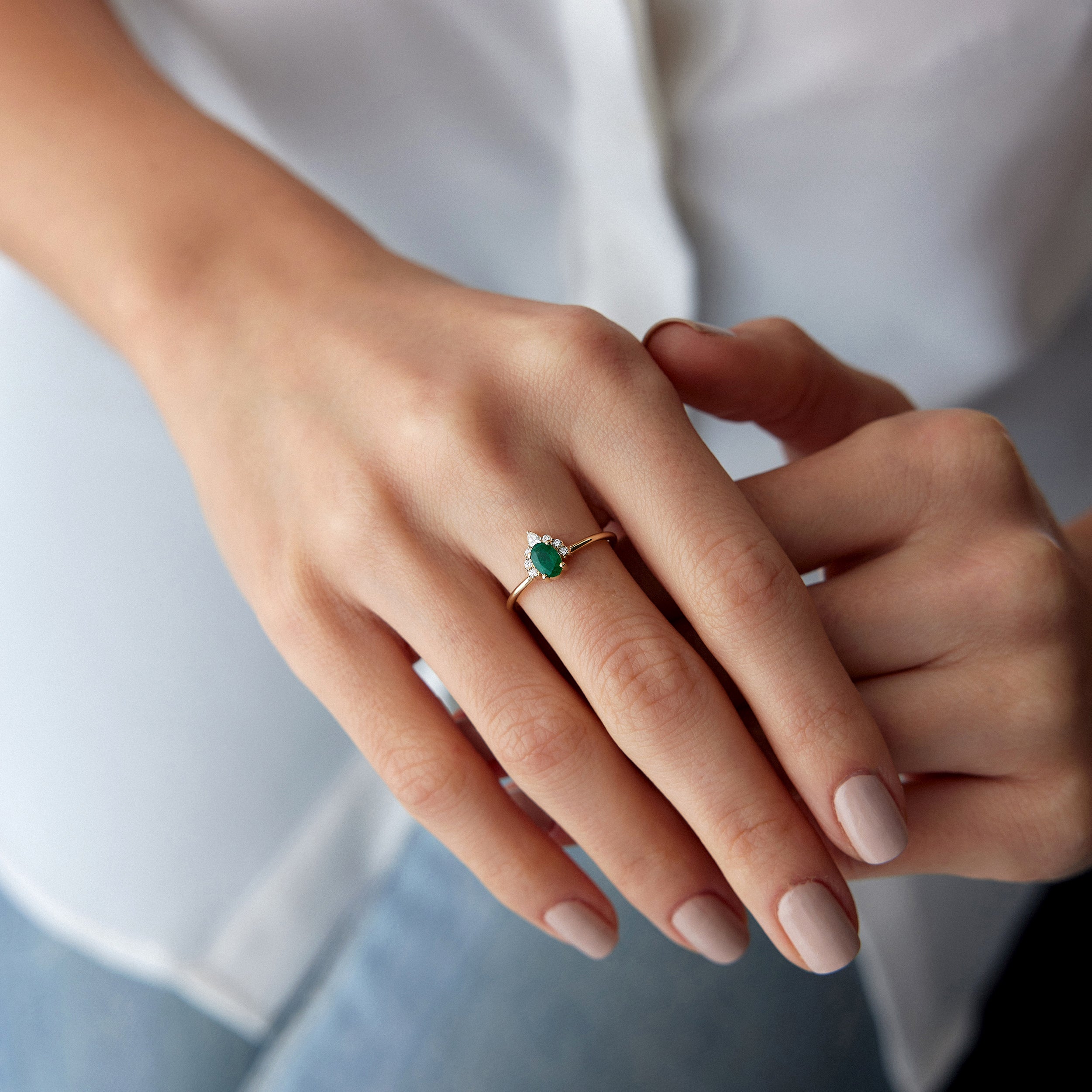 Oval Emerald and Diamond Ring in 14K Gold