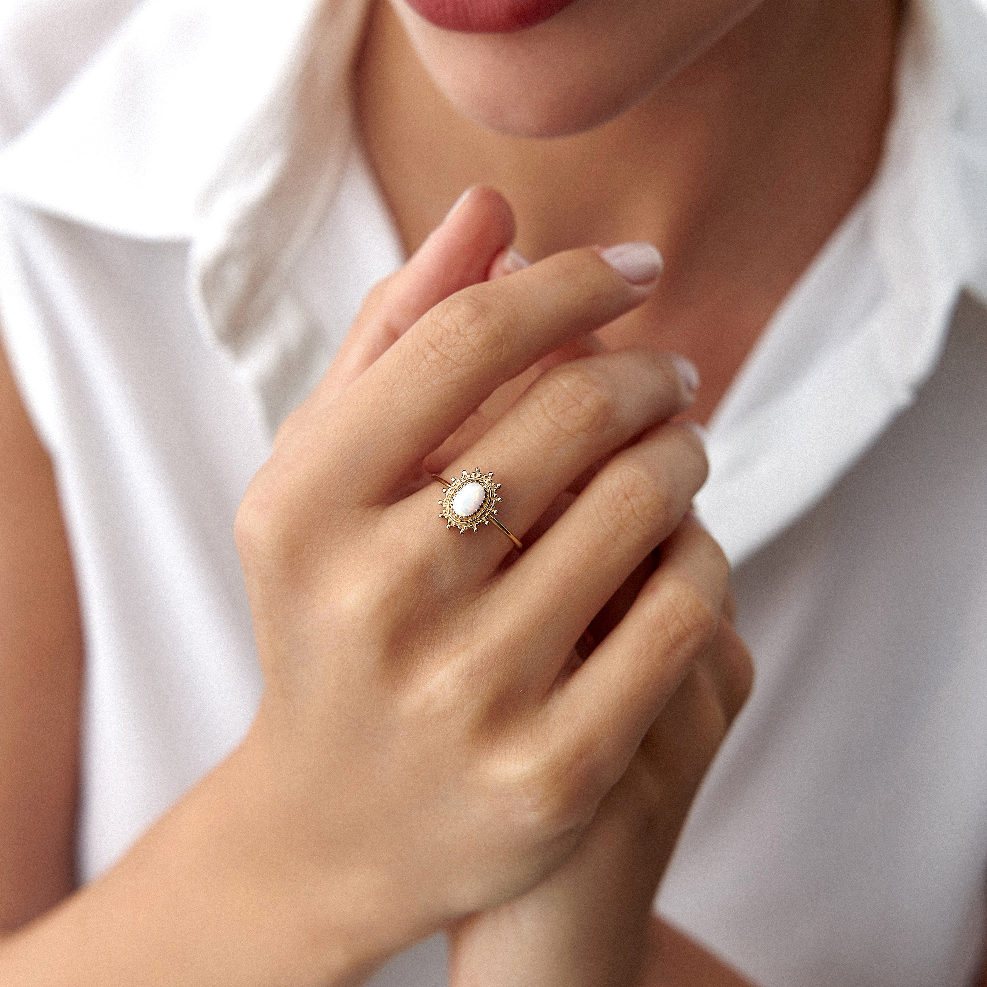 14K Gold Sun Opal Ring
