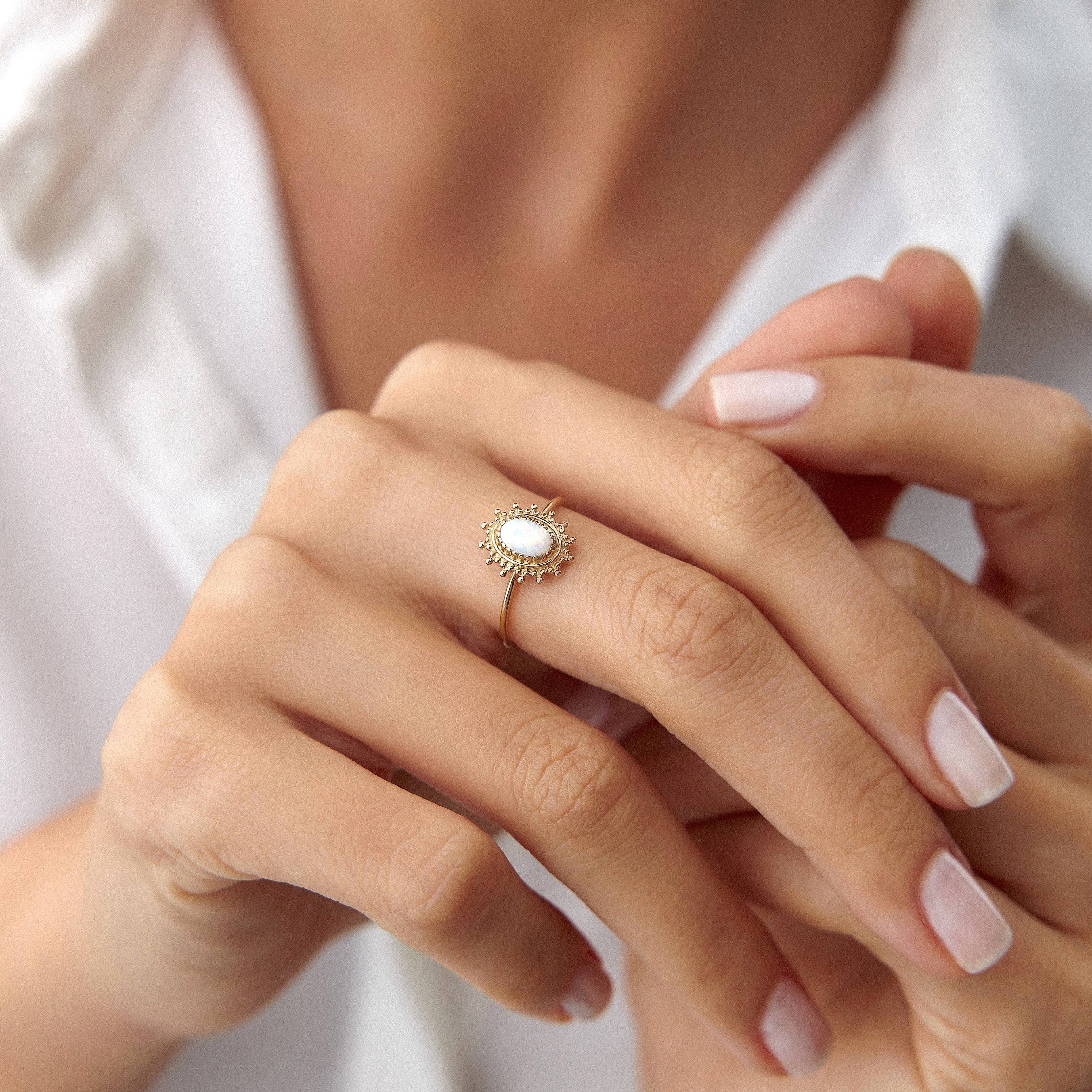 14K Gold Sun Opal Ring