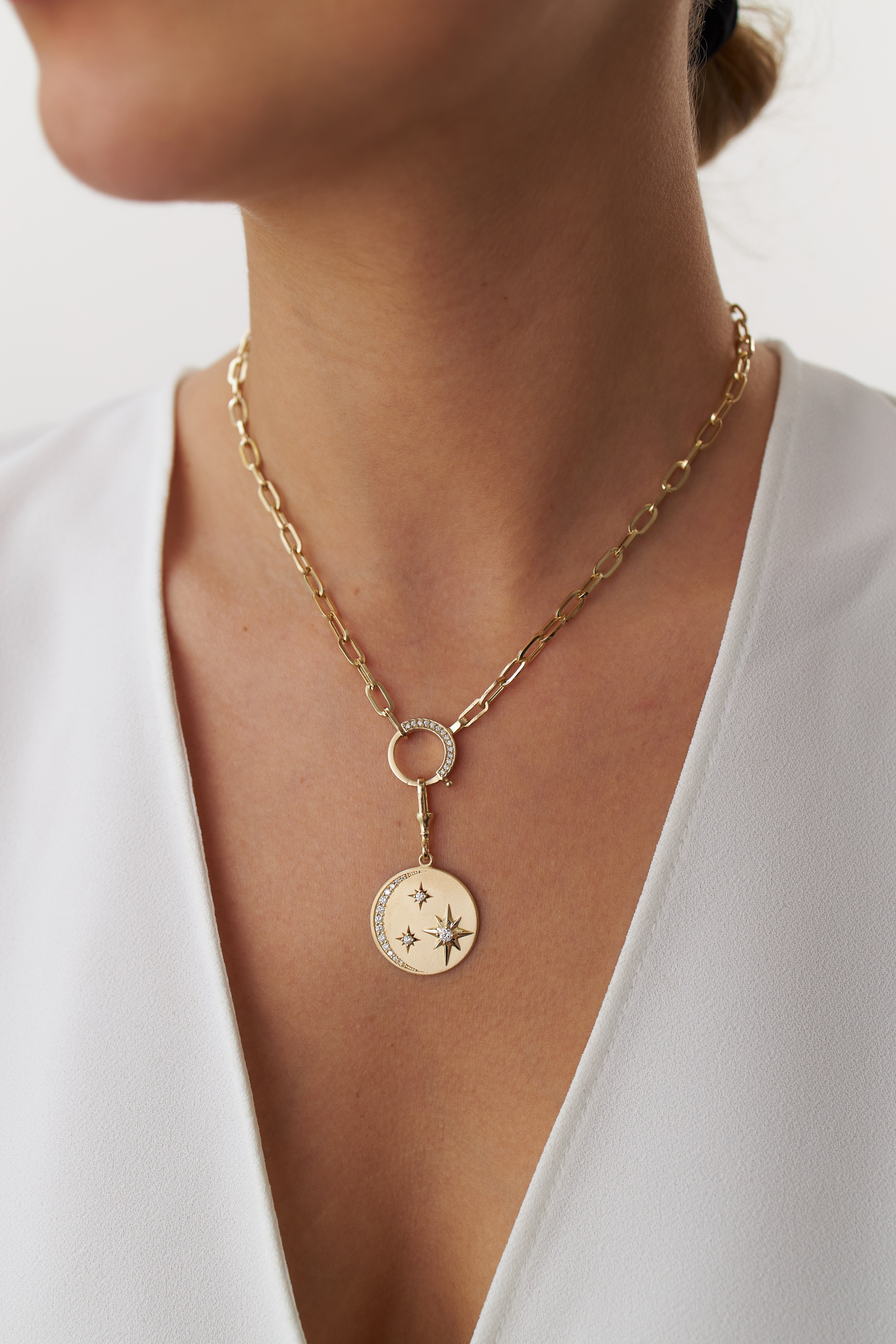 Crescent Moon and North Star Medallion Pendant