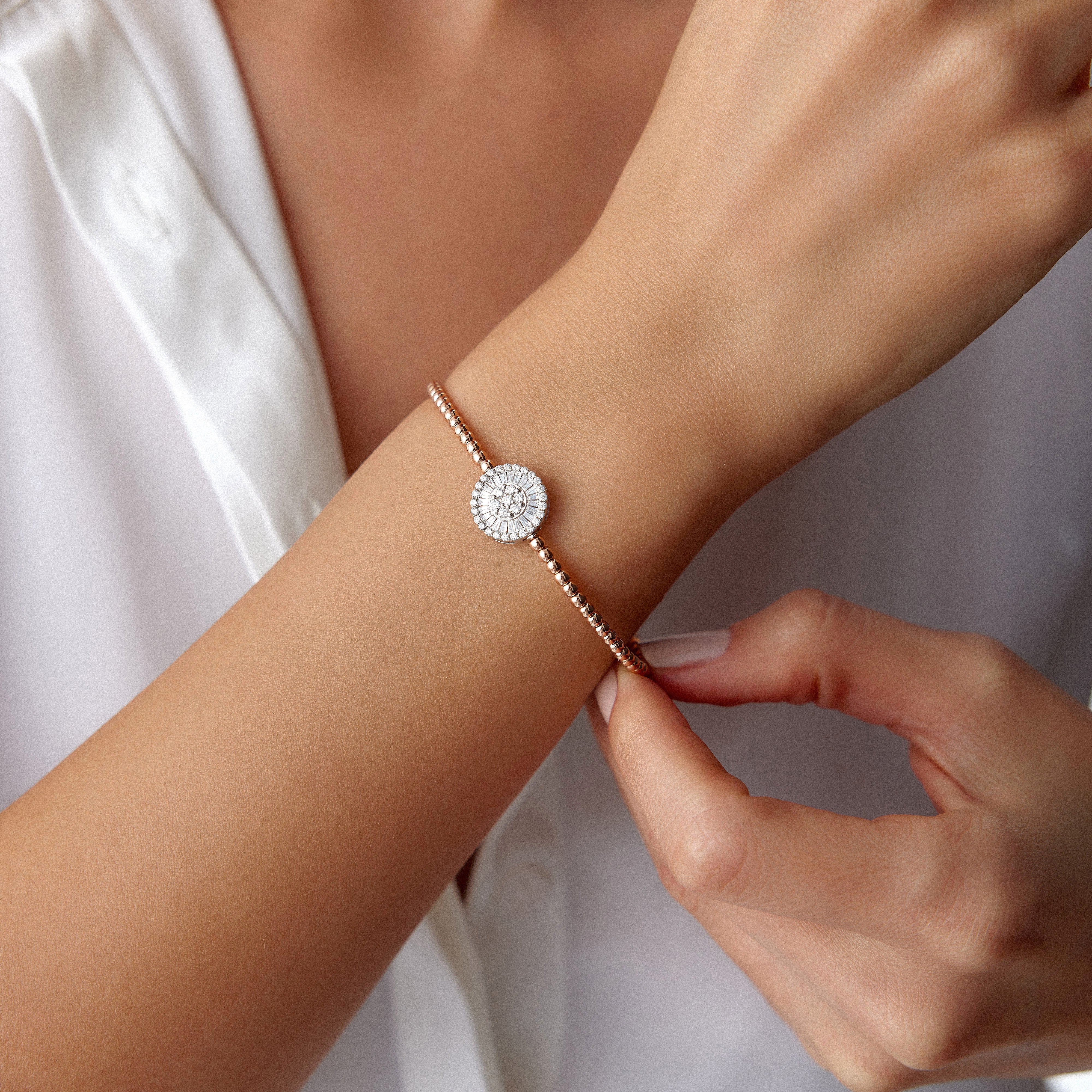 Diamond Beaded Bangle Bracelet in 14K Gold