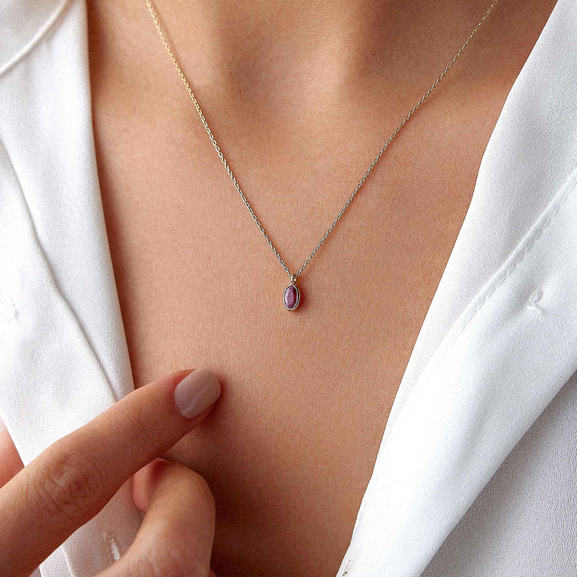 Oval Cut Ruby Solitaire Necklace