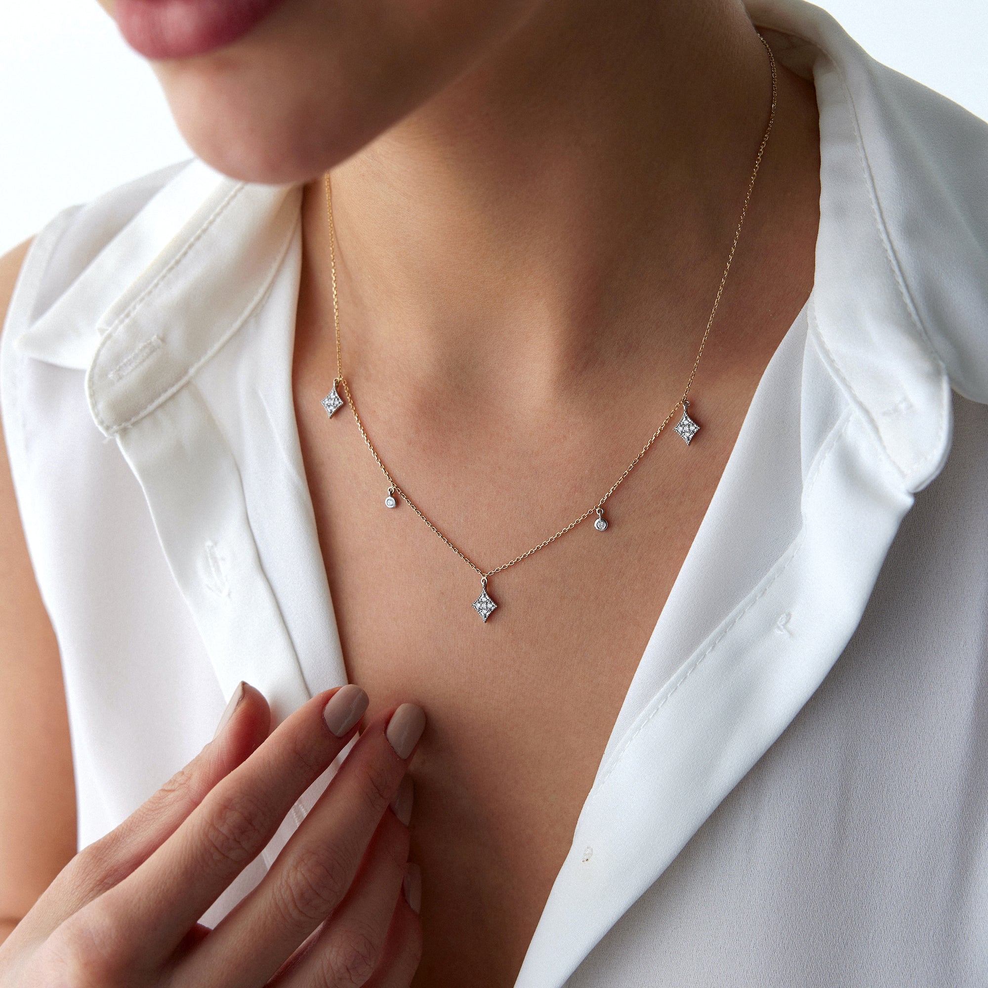 Diamond Dangle Station Necklace