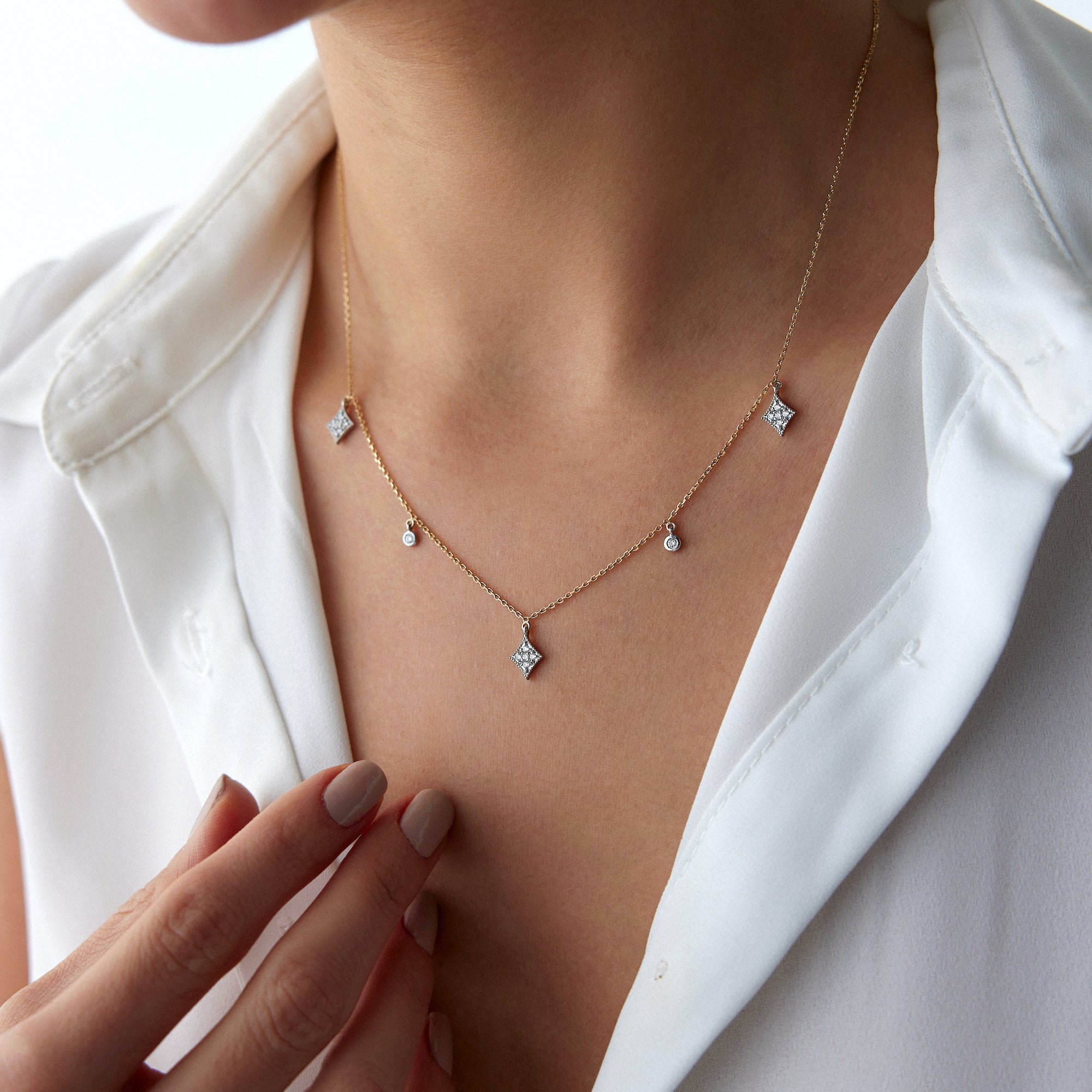 Diamond Dangle Station Necklace