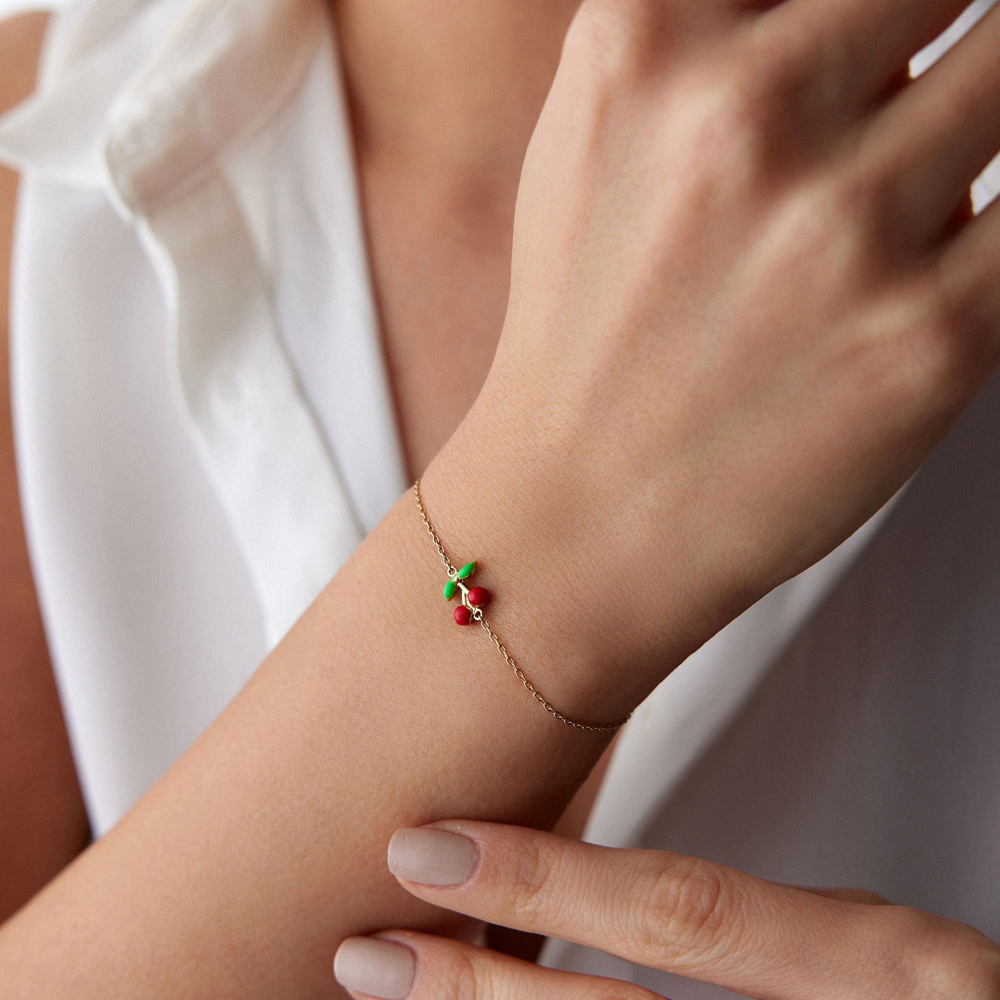 Red Cherry Bracelet in 14K Gold