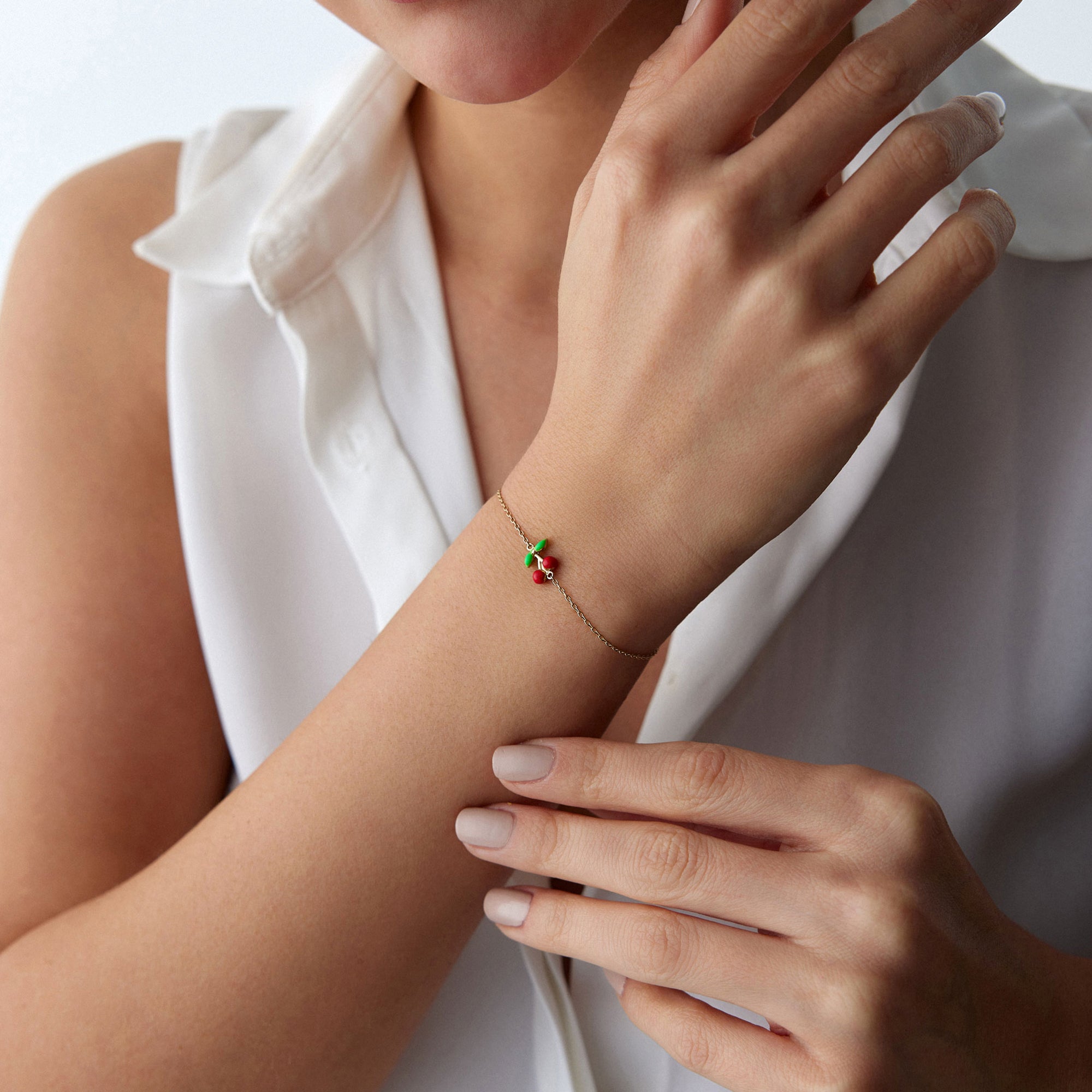 Red Cherry Bracelet in 14K Gold