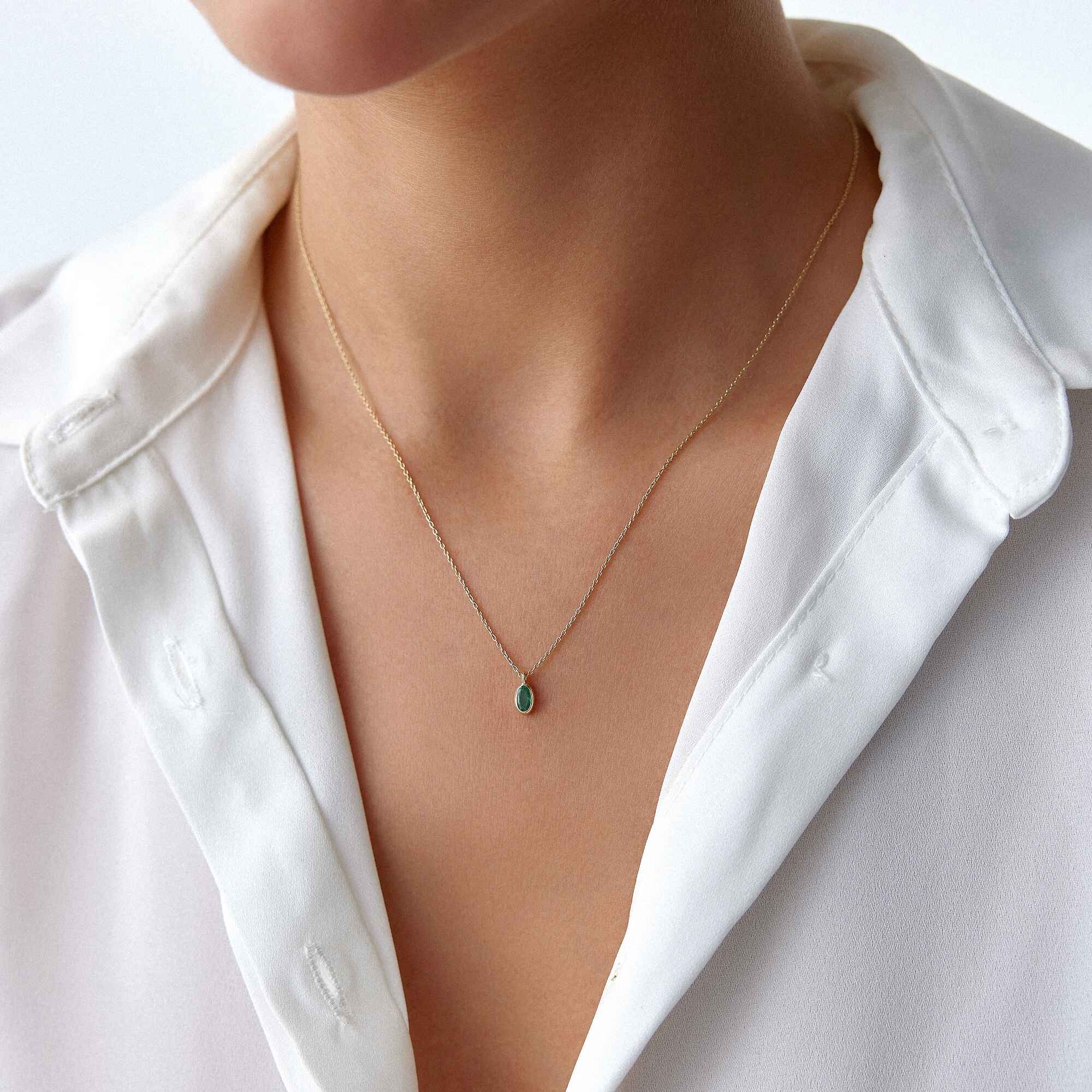 Oval Cut Emerald Solitaire Necklace