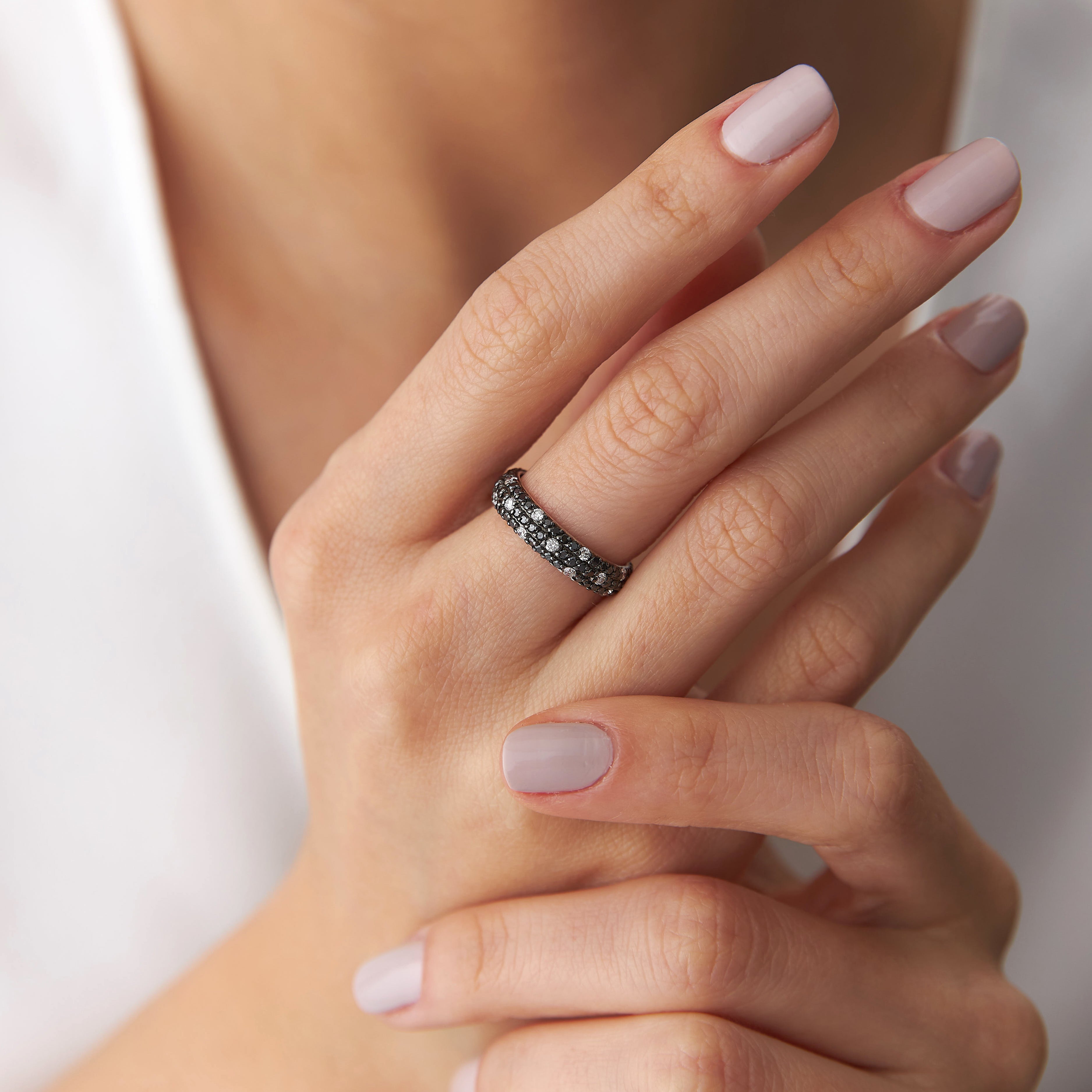 Black and White Diamond Full Eternity Ring in 14K Gold