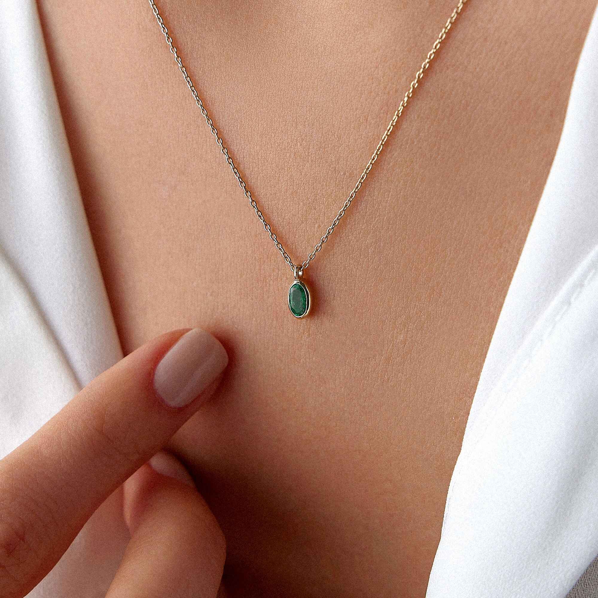 Oval Cut Emerald Solitaire Necklace