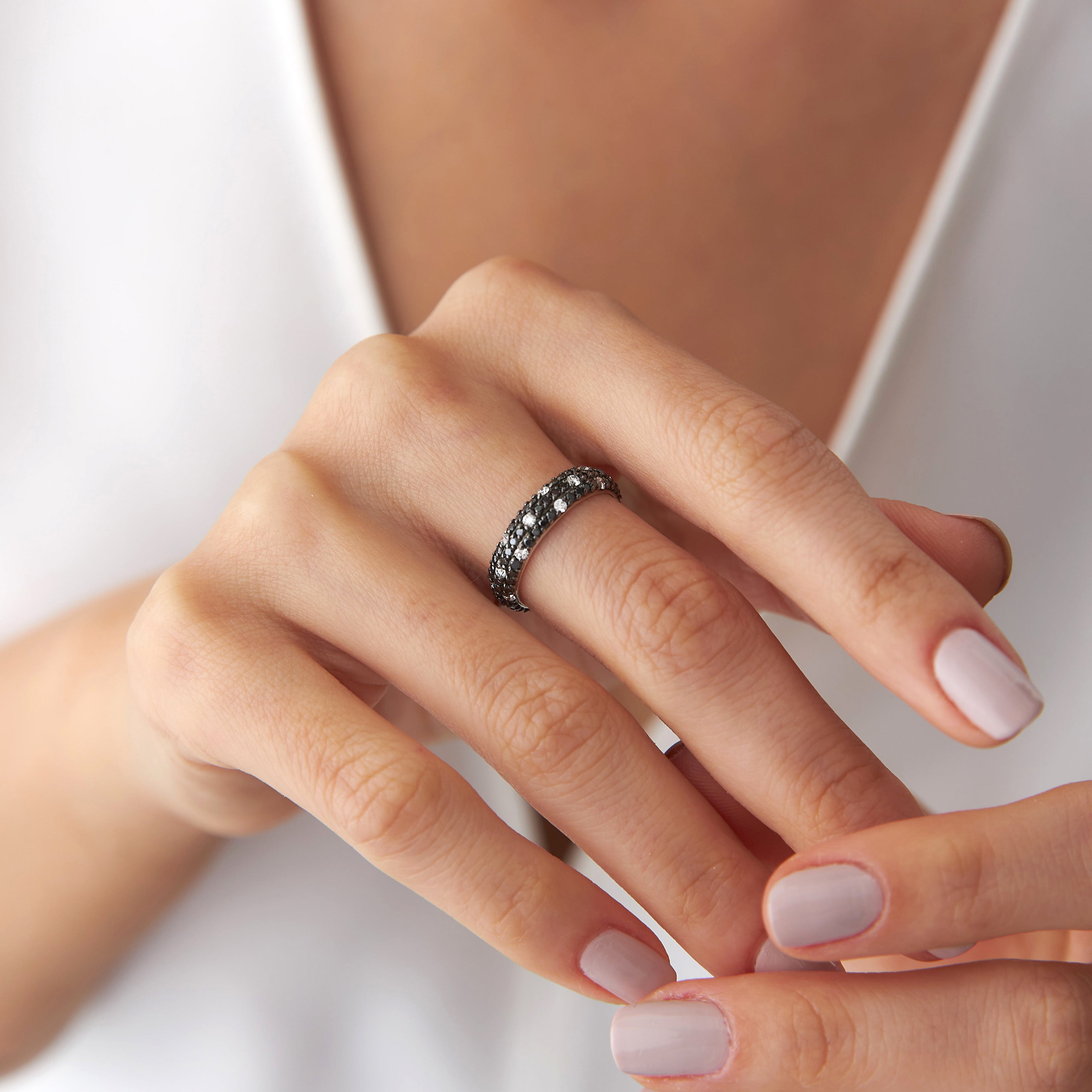 Black and White Diamond Full Eternity Ring in 14K Gold