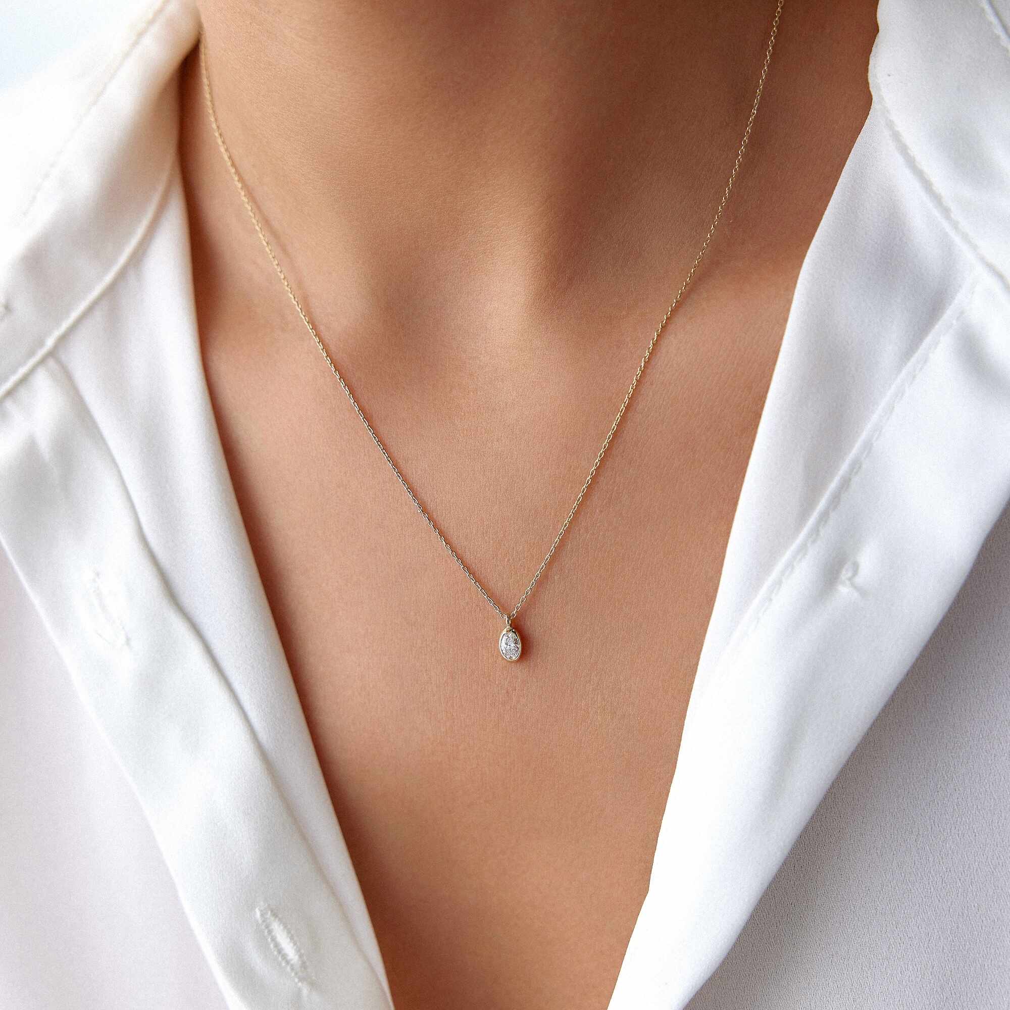 Oval Cut Diamond Solitaire Necklace