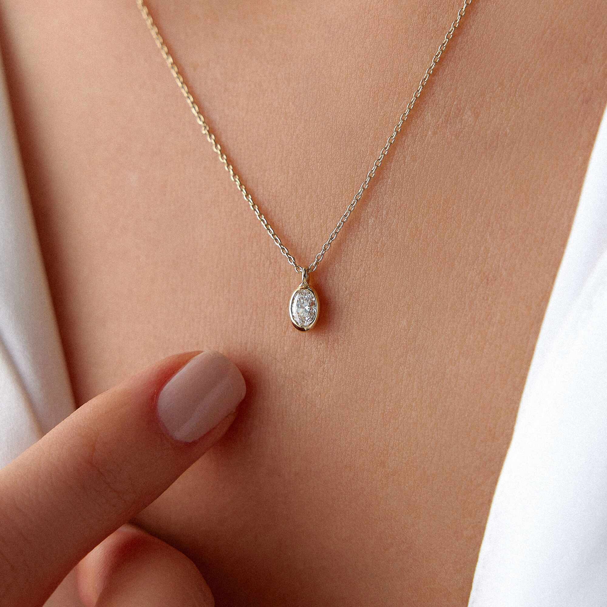 Oval Cut Diamond Solitaire Necklace