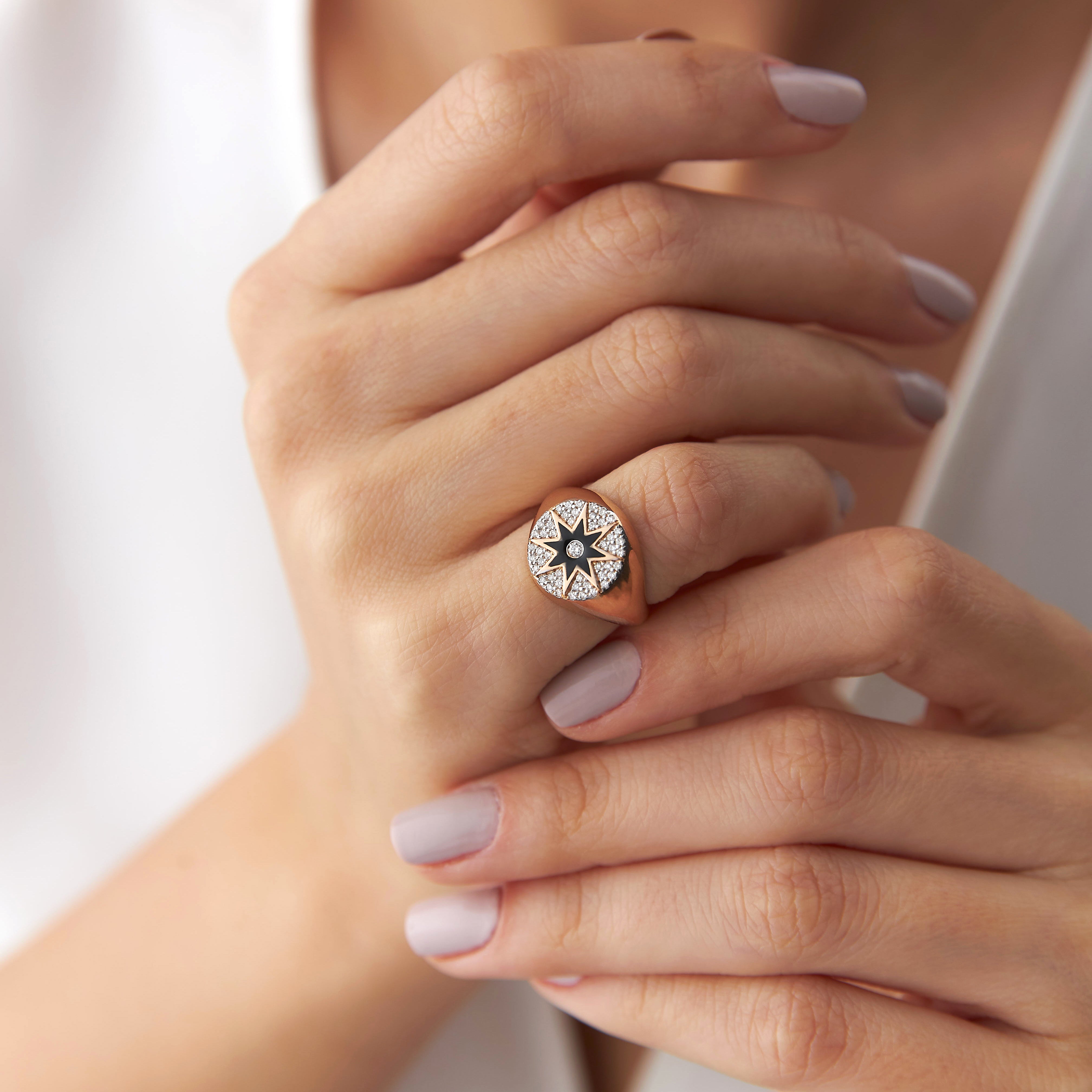 Diamond Starburst Pinky Ring in 14K Gold