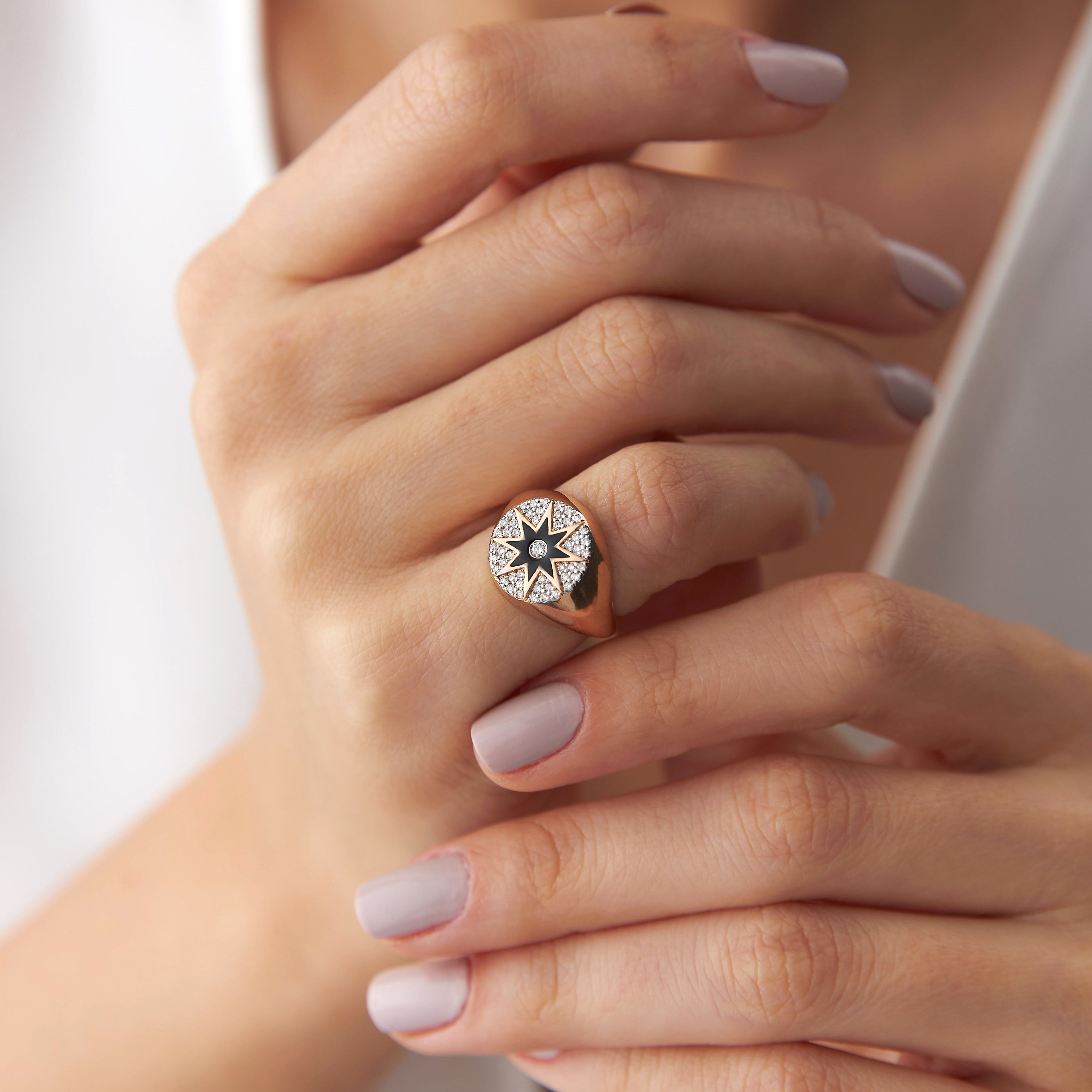 Diamond Starburst Pinky Ring in 14K Gold