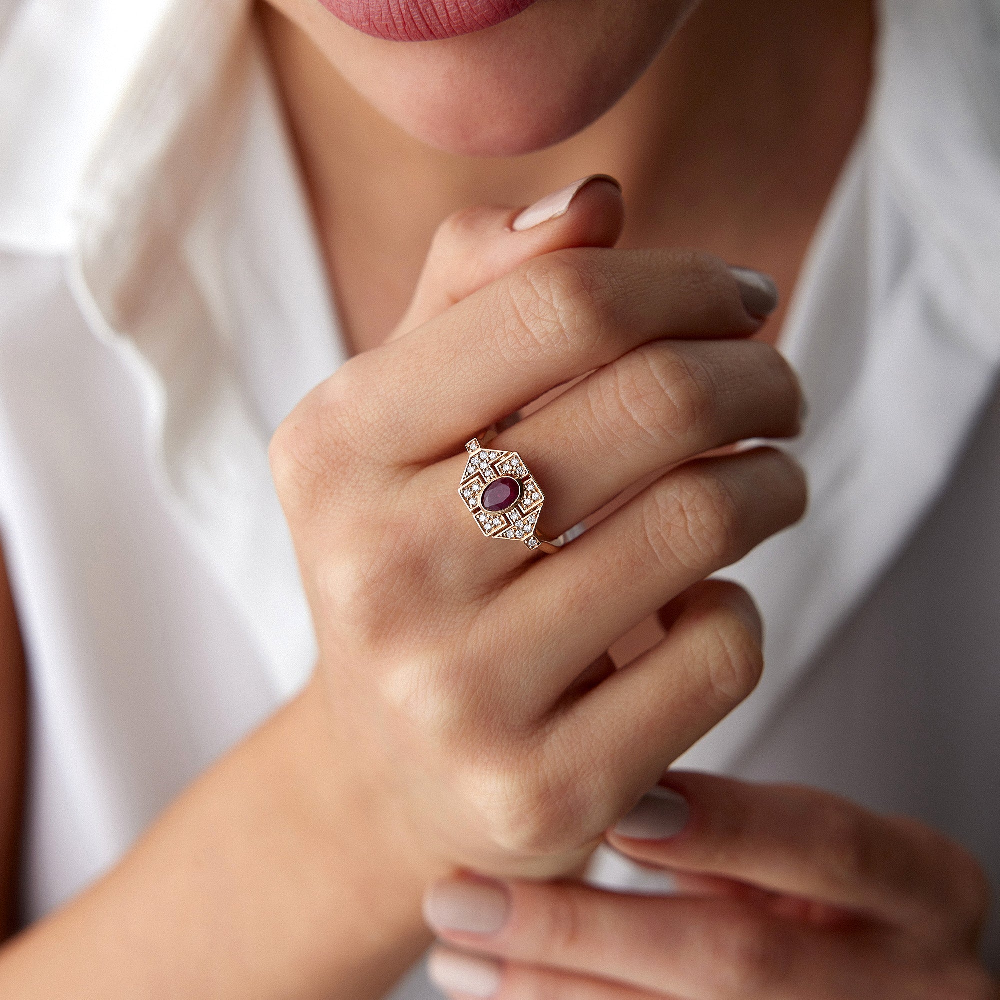 Art Deco Ruby and Diamond Ring in 14K Gold