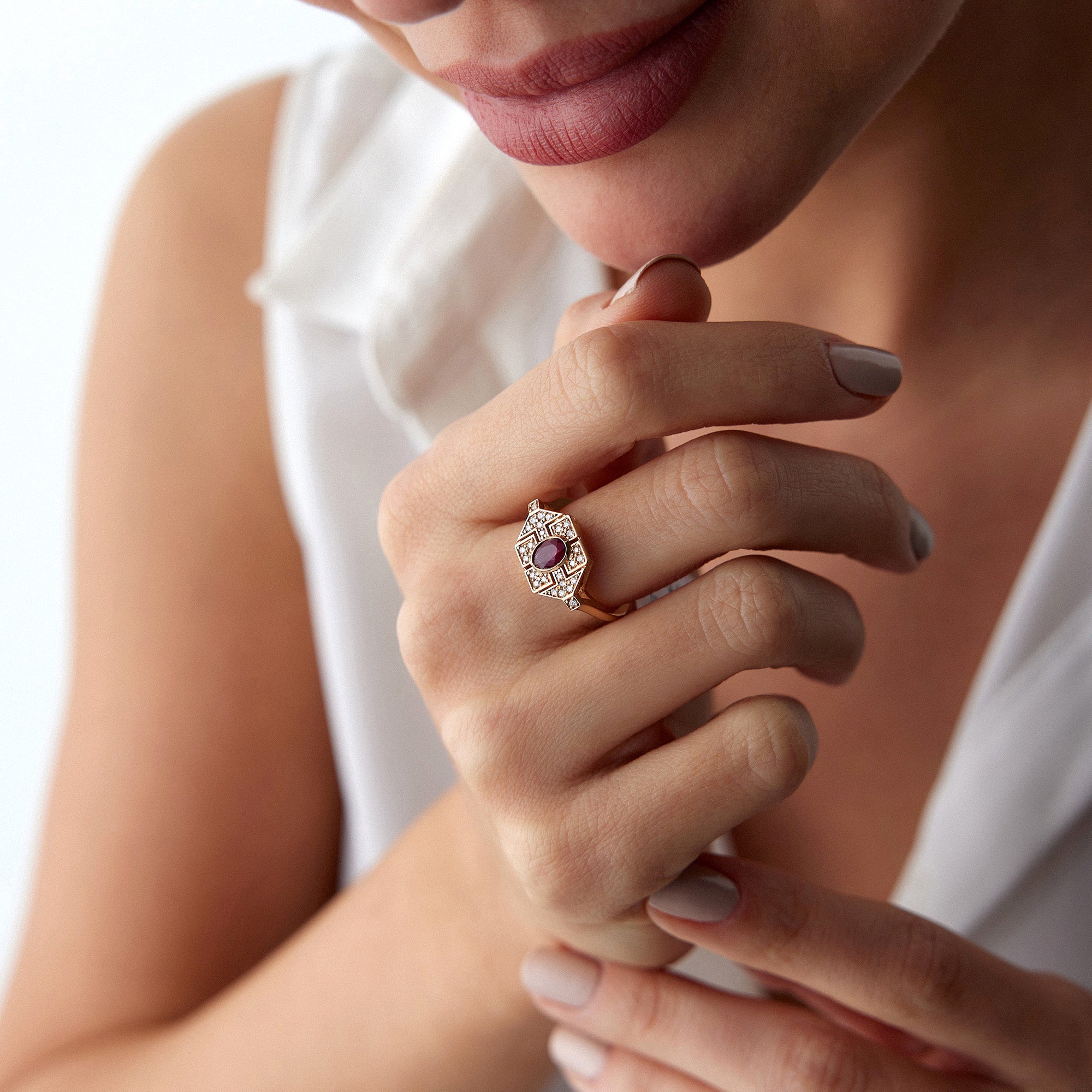 Art Deco Ruby and Diamond Ring in 14K Gold