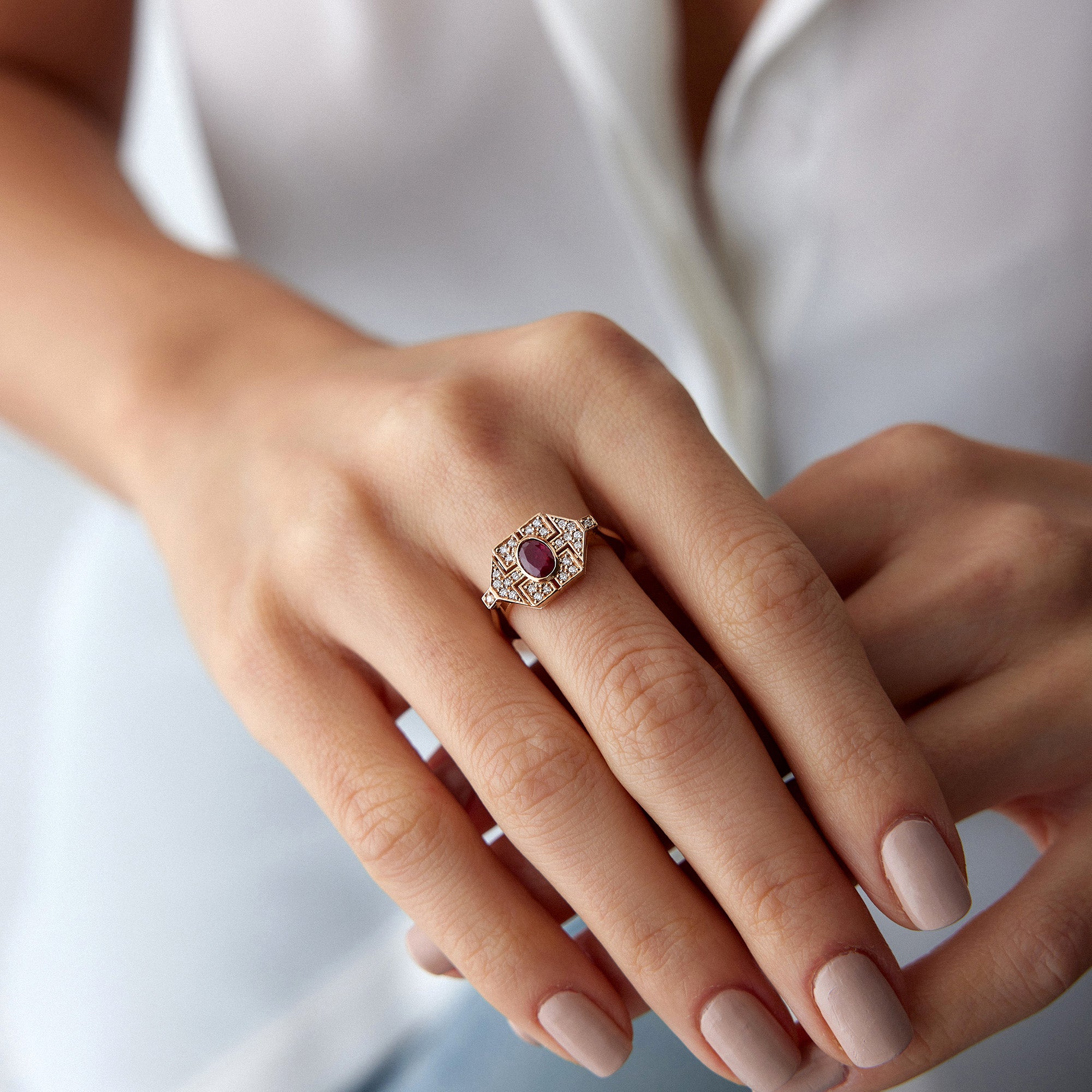 Art Deco Ruby and Diamond Ring in 14K Gold