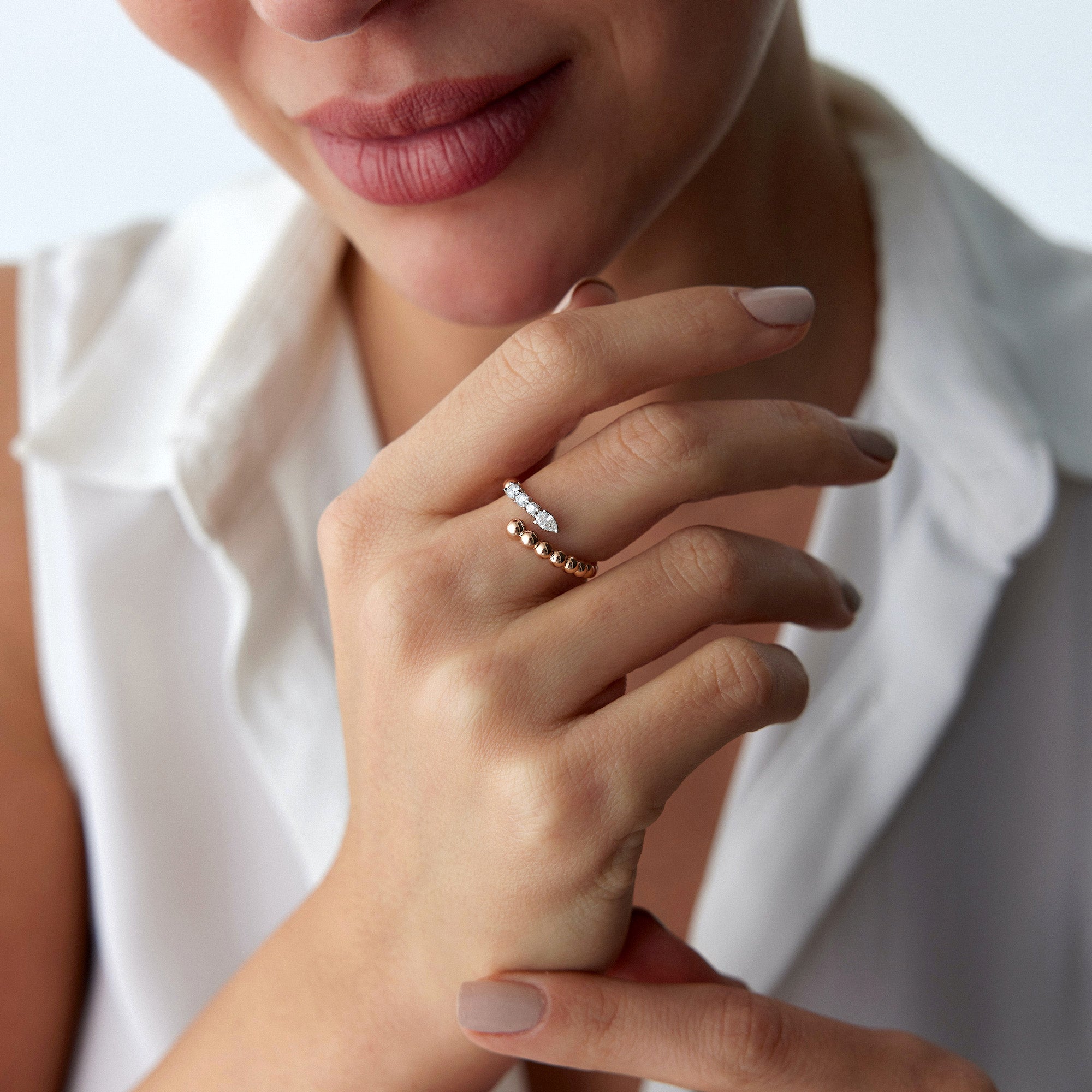 Diamond Beaded Harmony Ring in 14K Gold